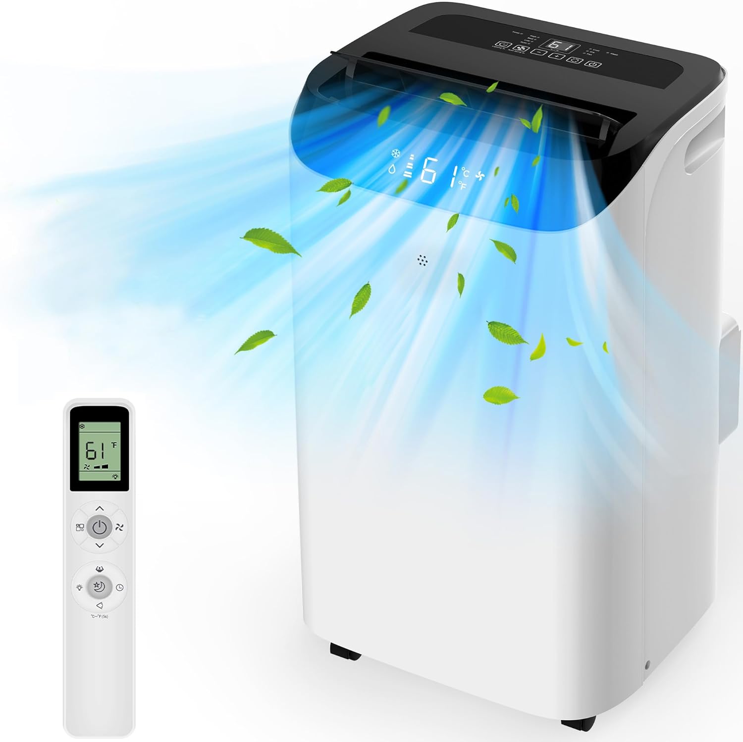 Condizionatori d'aria portatili da 14000 BTU con telecomando, unità di raffreddamento AC indipendente 3 in 1 con ventola e deumidificatore, raffredda stanze fino a 700 piedi quadrati, modalità Smart/Sleep, 3 velocità, oscillazione automatica, timer 2