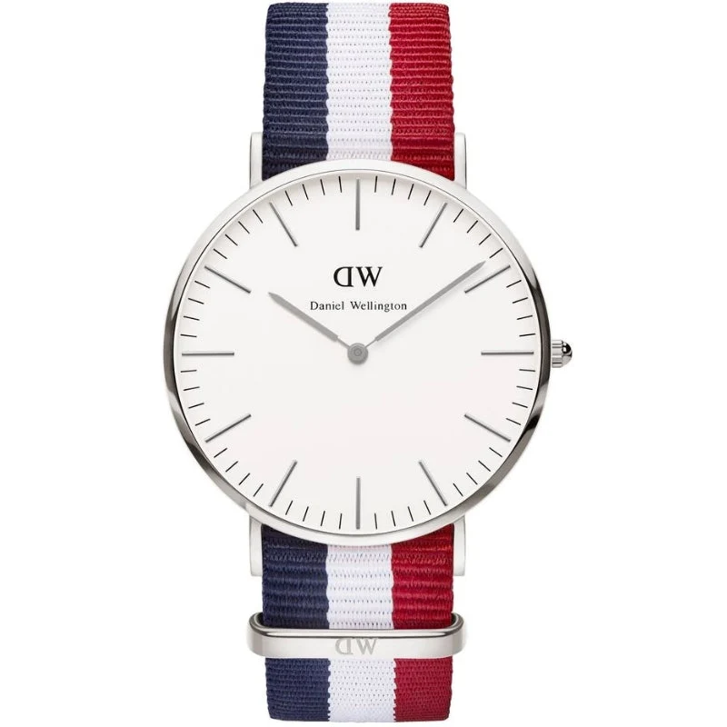 Daniel Wellington Cambridge 40mm White Dial Tricolour Strap Men's Silver Watch - DW00100017