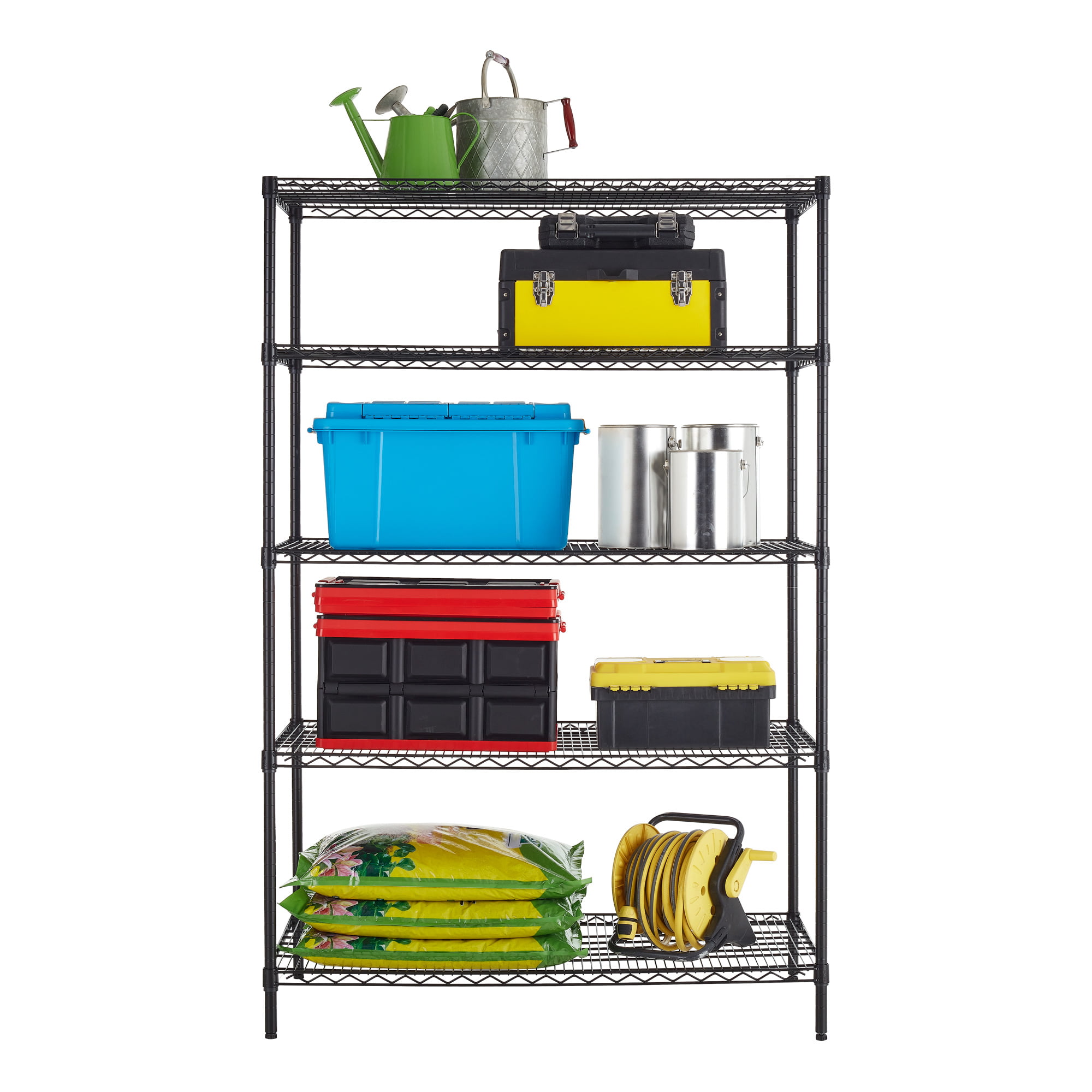 5 Shelf Commercial Wire Shelf Unit Black Capacity 4000 lbs