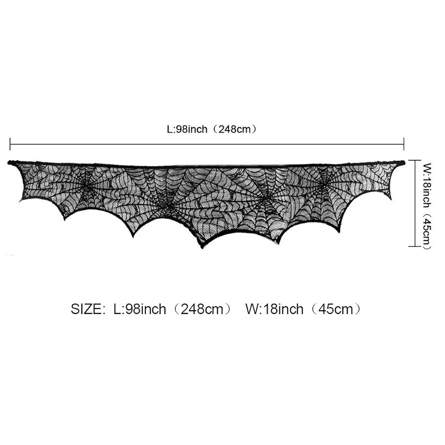 Halloween Decoration Black Lace Spiderweb Fireplace Mantle Scarf Cover