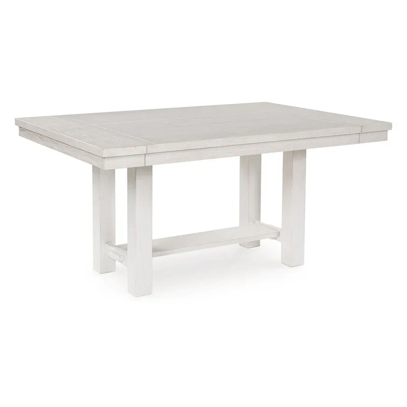 Fleur White Wood Dining Table with 2 Extendable Leaves, Adjustable from 62 to 86 Inches