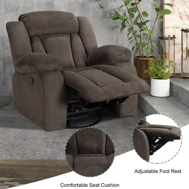 Swivel Rocking Recliner Chair with Adjustable Footrest and Padded Cushion