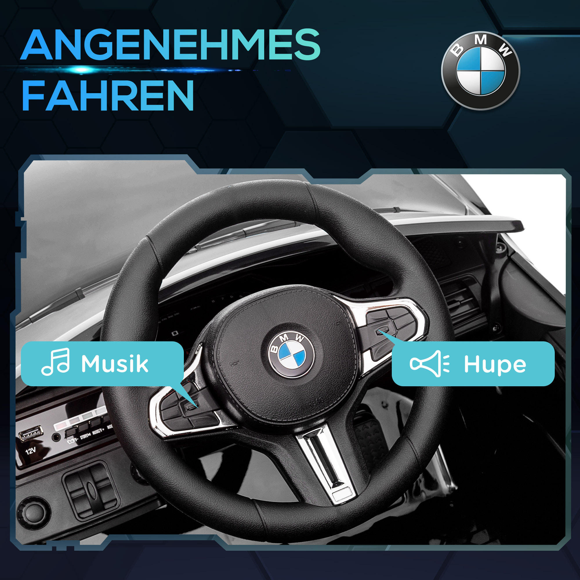 AIYAPLAY Elektro Kinderauto BMW M4, Sound & Licht, 3-5 km/h, inkl. Fernsteuerung, für 3-5 Jahre, Schwarz