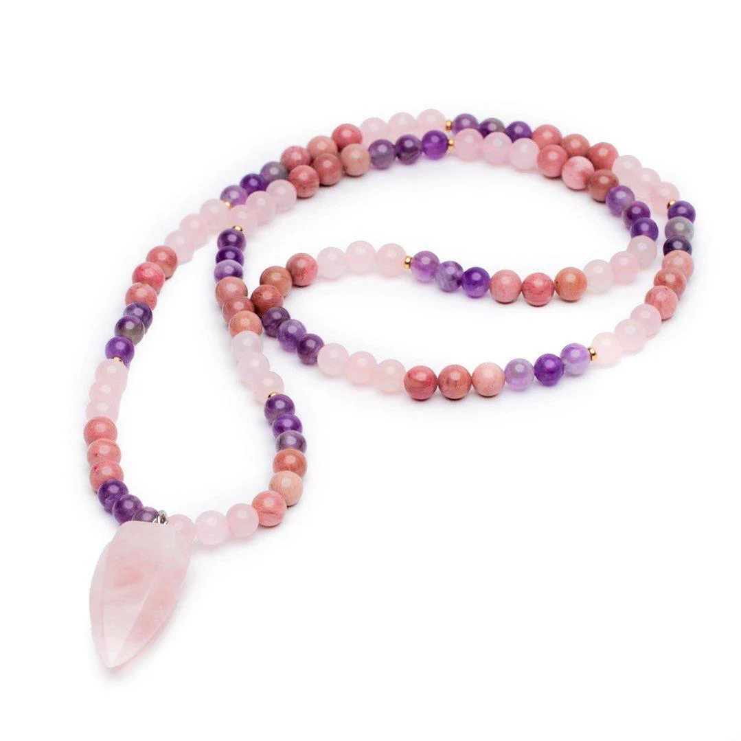 Mala Ketting Rozenkwarts - Rhodoniet & Amethist - Zelfliefde