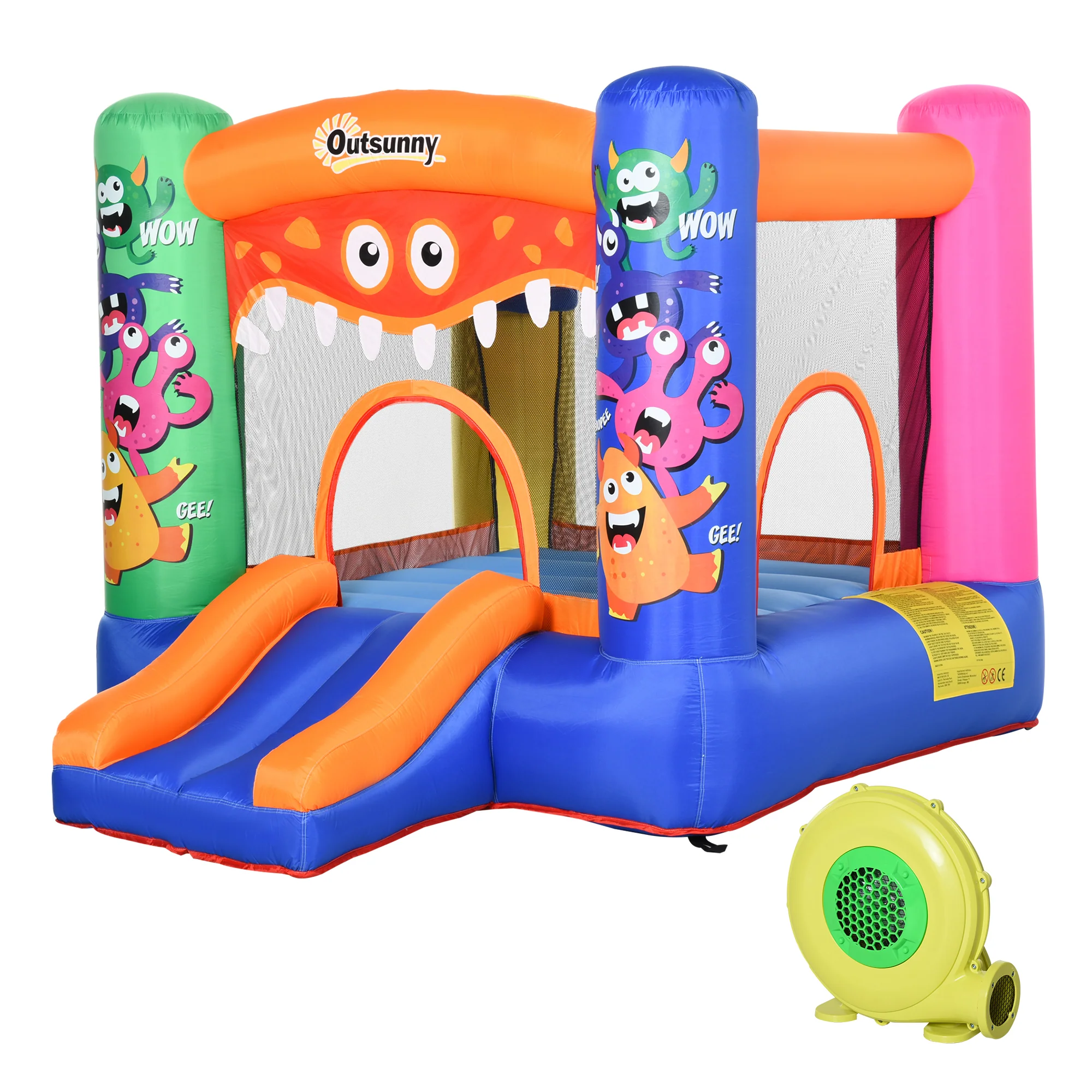 Outsunny opblaasbaar springkasteel met elektrische pomp voor 2 kinderen 250 x 180 x 175 cm