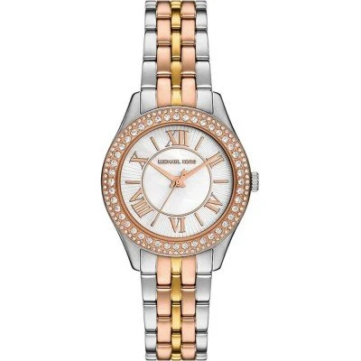 Michael Kors Harlowe Mini Harlowe Pave Tri-Tone Quartz Silver Dial Watch MK4846