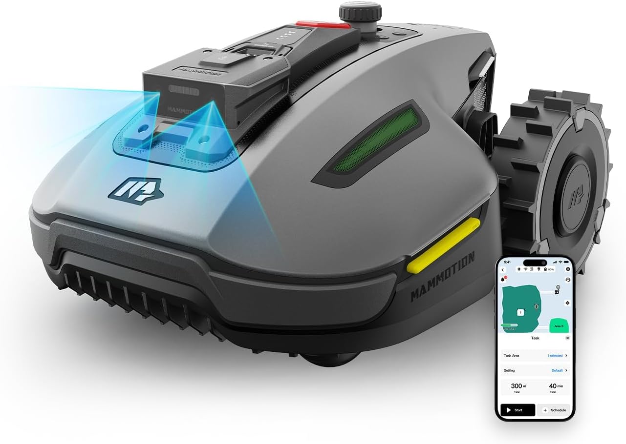MAMMOTION YUKA Mini 700 Mähroboter ohne Begrenzungskabel, NetRTK+Vision, Keine RTK-Antenne erforderlich, Auto-Kartierung, Empf. 700m², Max. 1100m², mit 4G-Modul, 50% Steigung