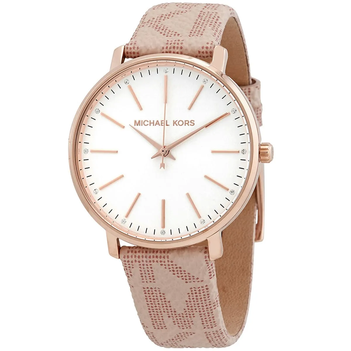 Michael Kors Pyper Silver Dial Pink Genuine Leather Women's Watch - MK2859