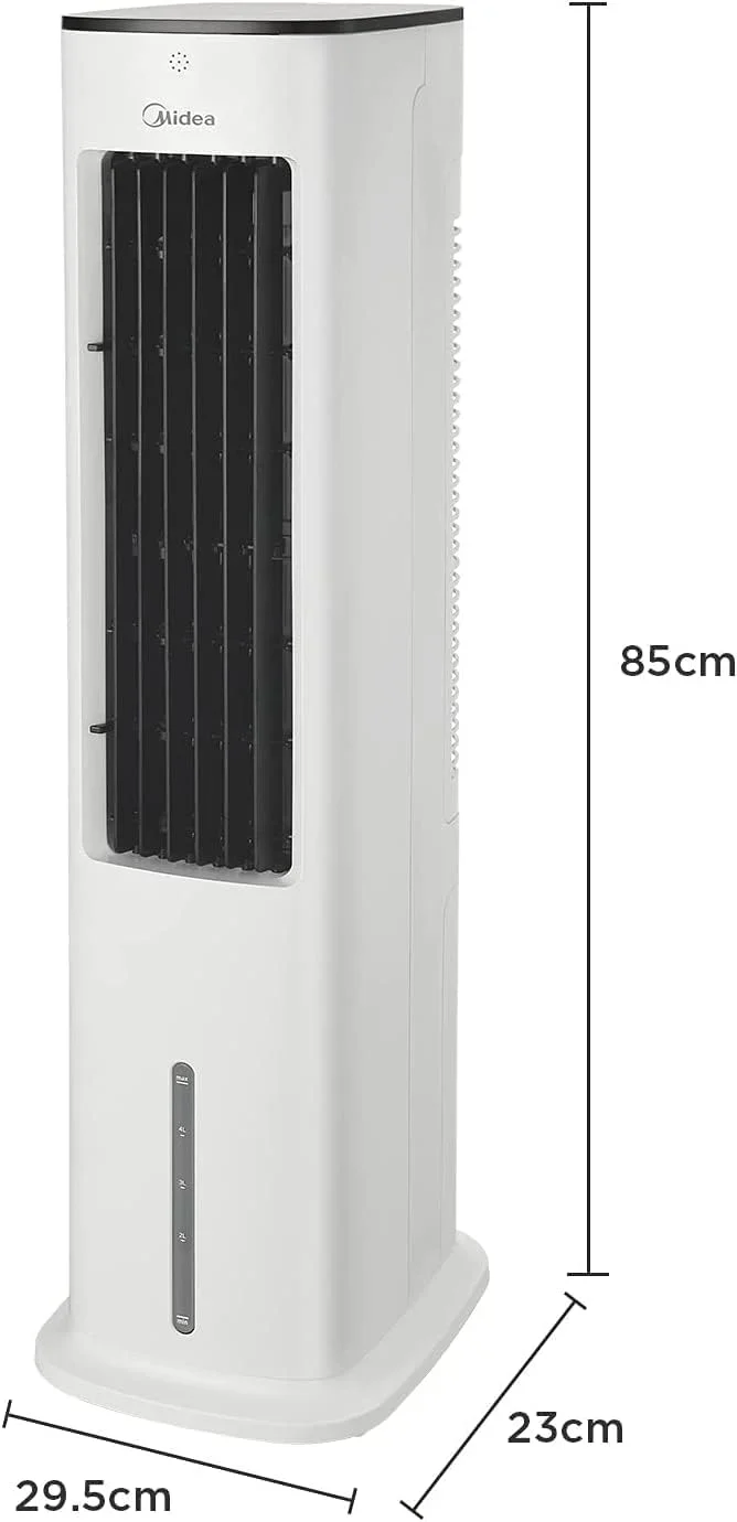 Midea Luftkühler mit Wasserkühlung, Klimaanlage Mobil, Ventilator mit 5L Wasserkühlung, Luftbefeuchter und Ionisation, Klimaanlage Ohne Abluftschlauch, 355m/h, Ventilator mit Fernbedienung,55W,Wei
