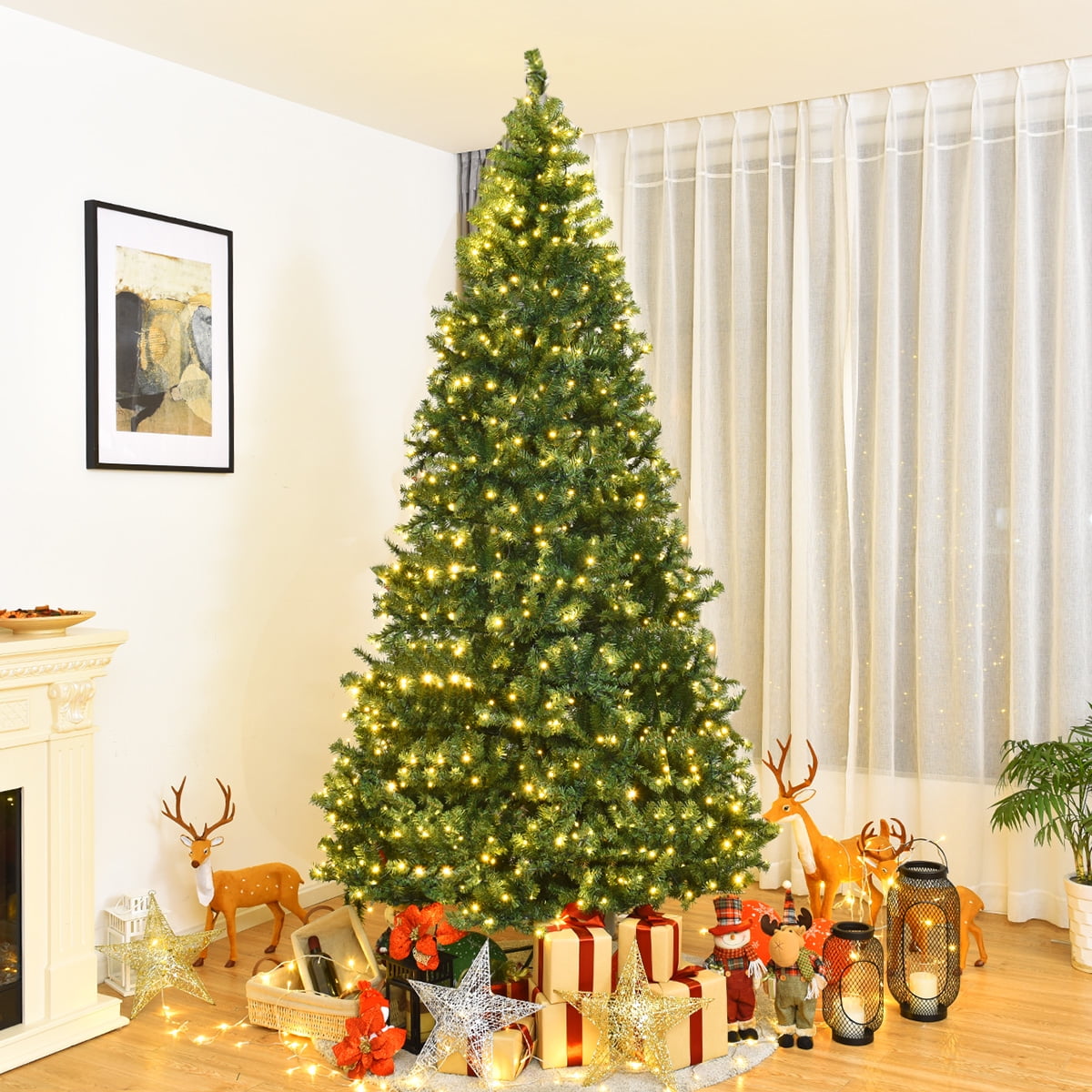 Costway 8Ft Pre-Lit Artificial Christmas Tree Hinged 750 LED Lights