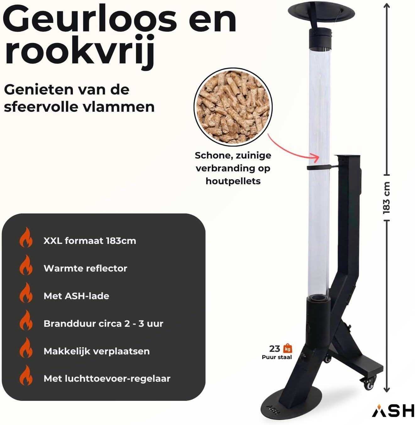 Pelletofen, Feuersäule, Terrassenheizer, Terrassenheizer, Gartenofen, Schwarz, 174 cm, Raucharmer Gartenkamin, Terrassenofen, Pelletheater, Langlebig