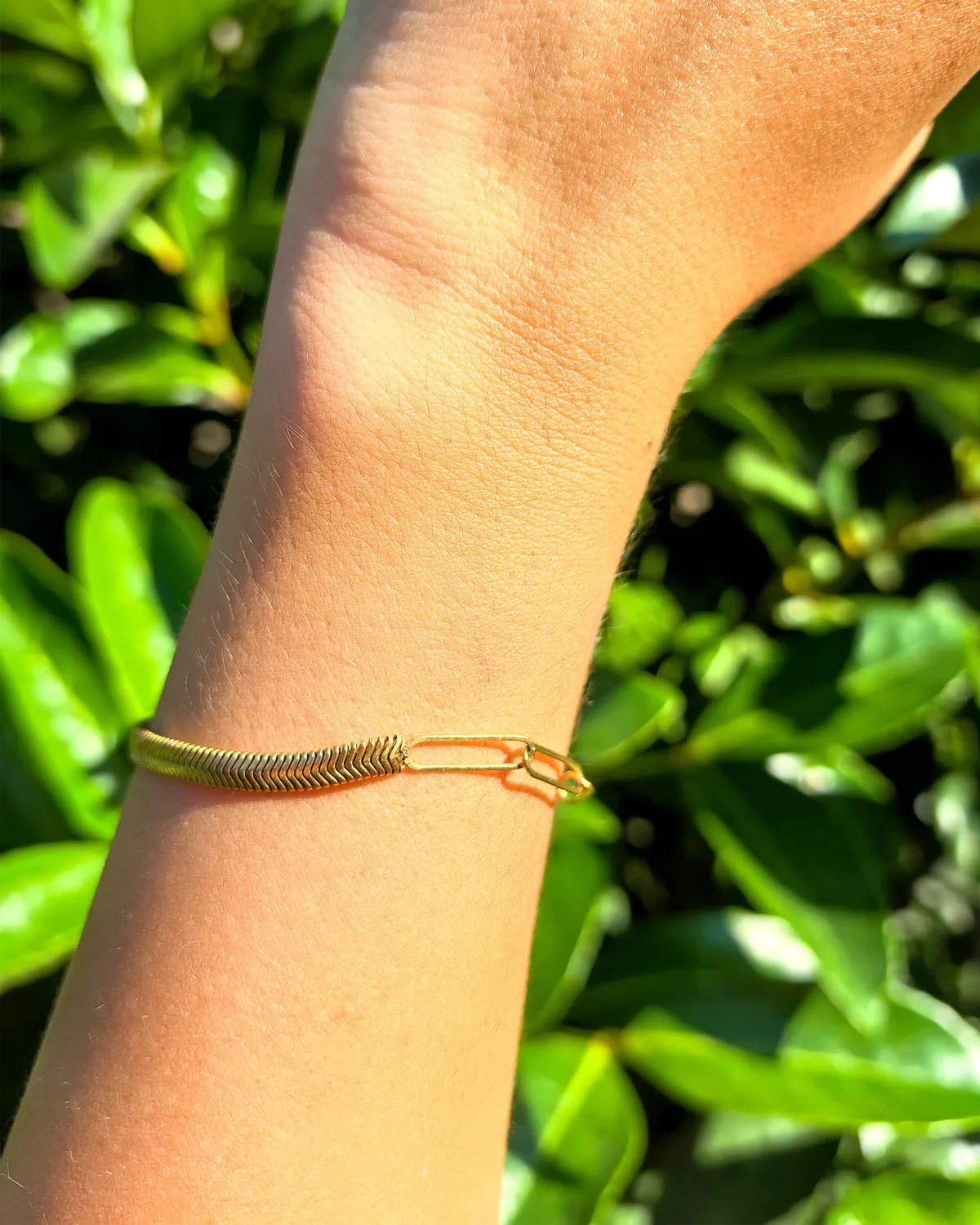 Duality Paperclip & Herringbone Bracelet – 18K Gold