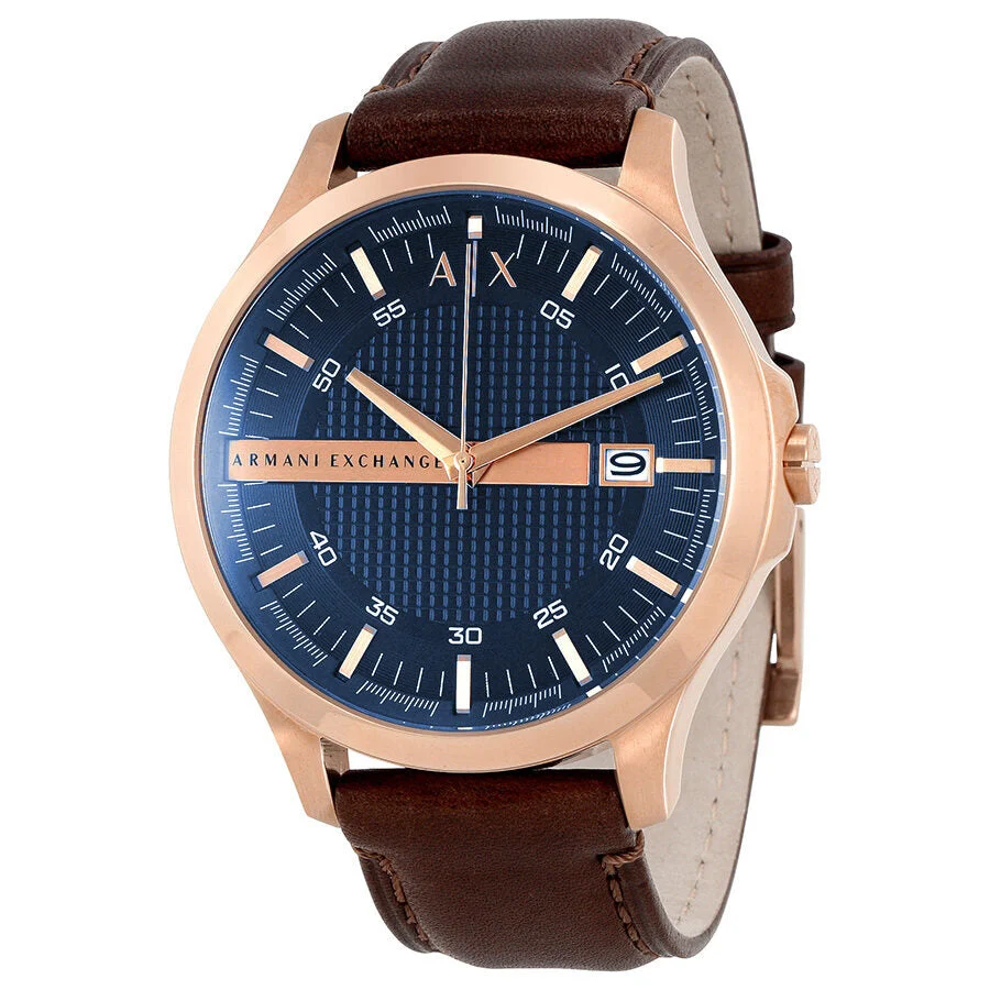 Armani Exchange Hampton Blue Dial Brown Leather Date Watch AX2172
