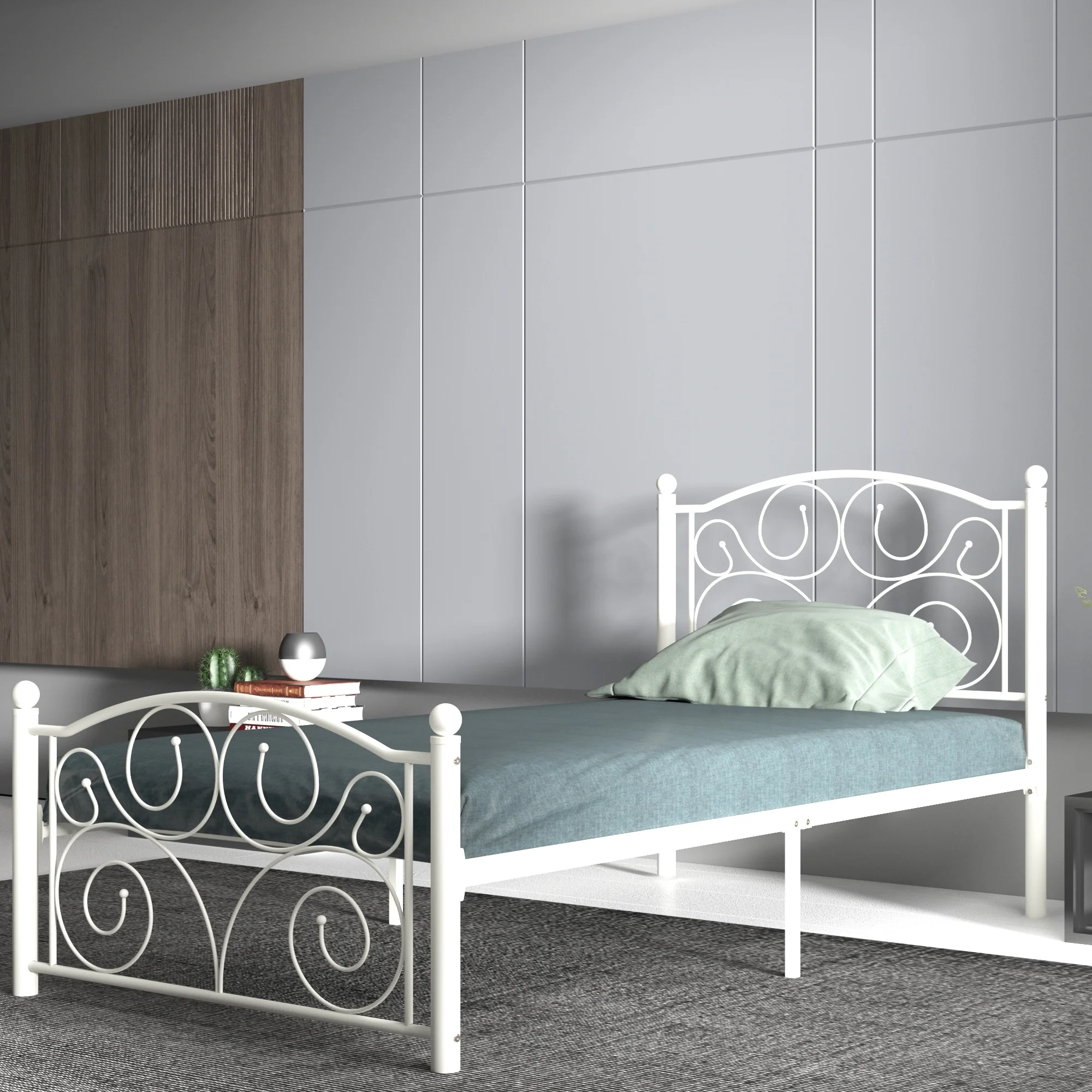 Estructura de cama moderna de metal blanca, tamaño Twin – Embellece tu habitación