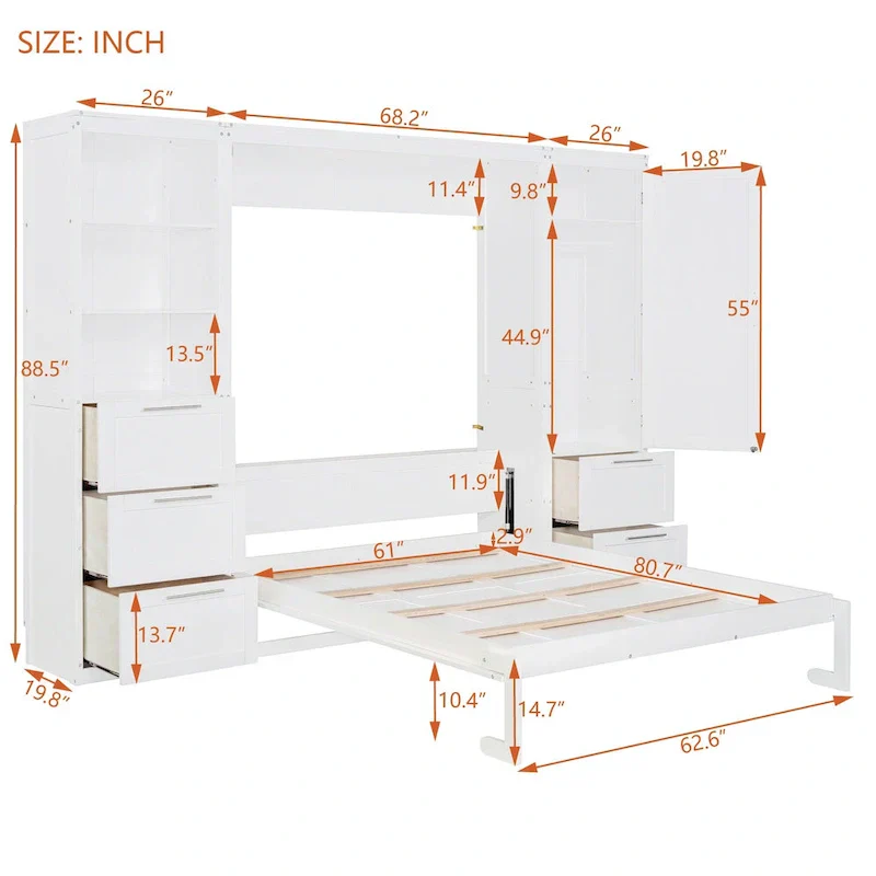 Contemporary Queen Murphy Bed with Integrated Closet and Storage Drawers