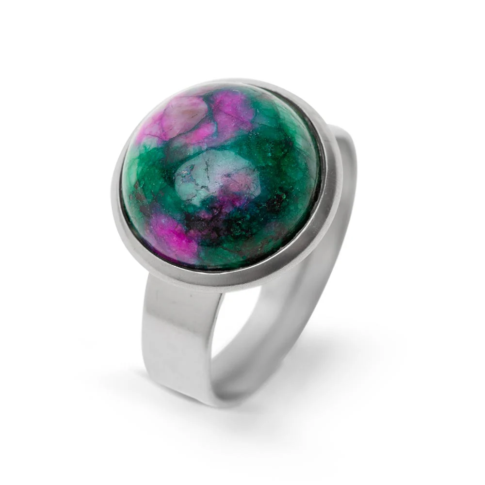 Zoisiet Robijn Ring - Cabochon Edelsteen - RVS - Daadkracht