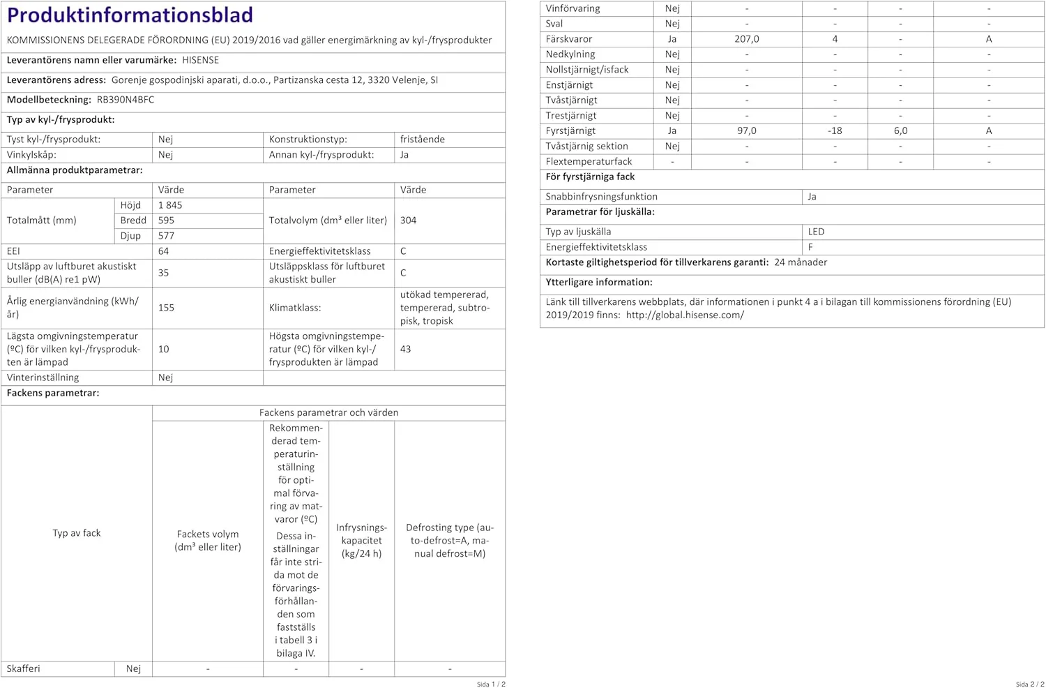 Hisense RB327N4ADD Koelvriescombinatie, EEK D, Total NoFrost, Verwisselbare Deurscharnieren, Flessenrek, 171 Liter Koelgedeelte, 85 Liter Vriesgedeelte, Roestvrijstalen look