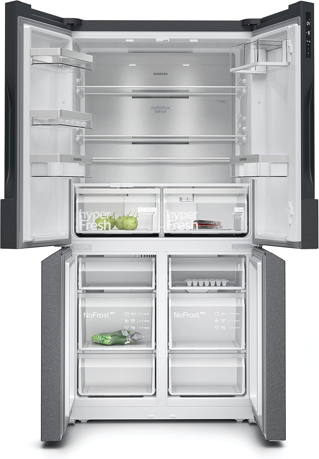 SIEMENS KF96NVPEA iQ300 Multi-Door-Kühlschrank, 183 x 91 cm, 405 L Kühlen & 200 L Gefrieren, hyperFresh längere Frische, noFrost nie wieder abtauen, superCooling schnellere Kühlung