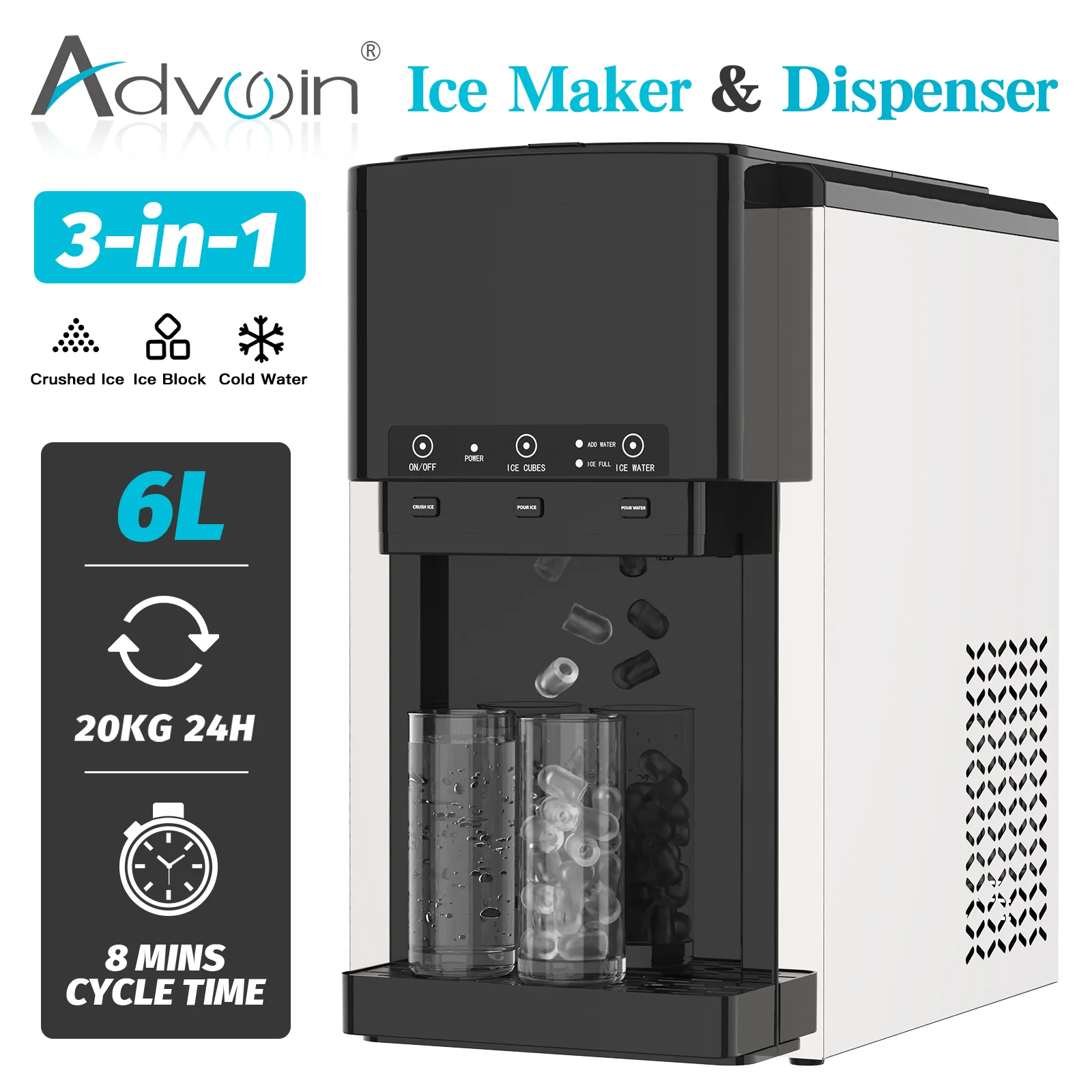 3-in-1 Ice Maker with Cold Water Dispenser