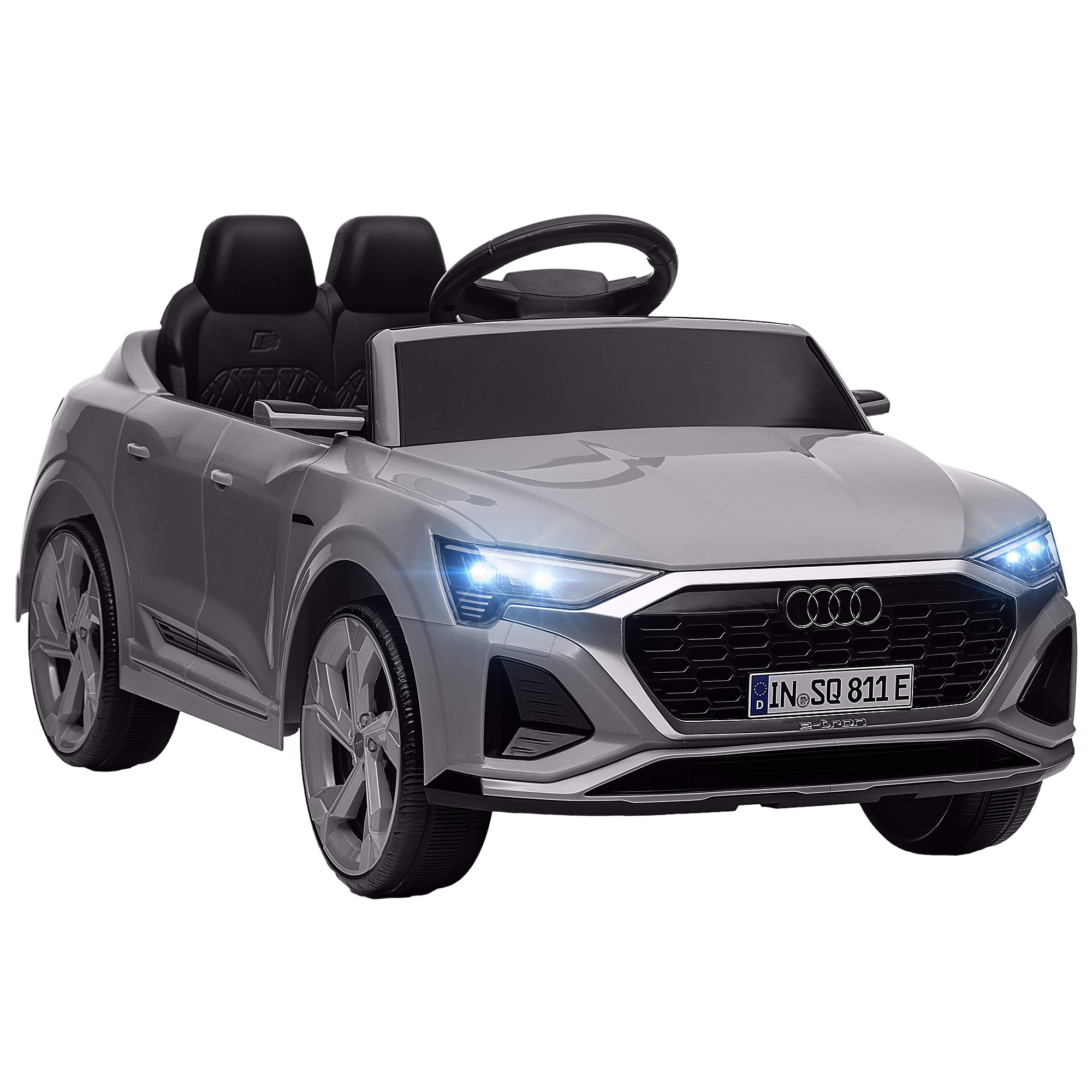 AIYAPLAY Elektrische Kinder Auto, 12V Audi Q8, 3-5 km/u, Afstandsbediening, Koplampen, Muziek, Grijs