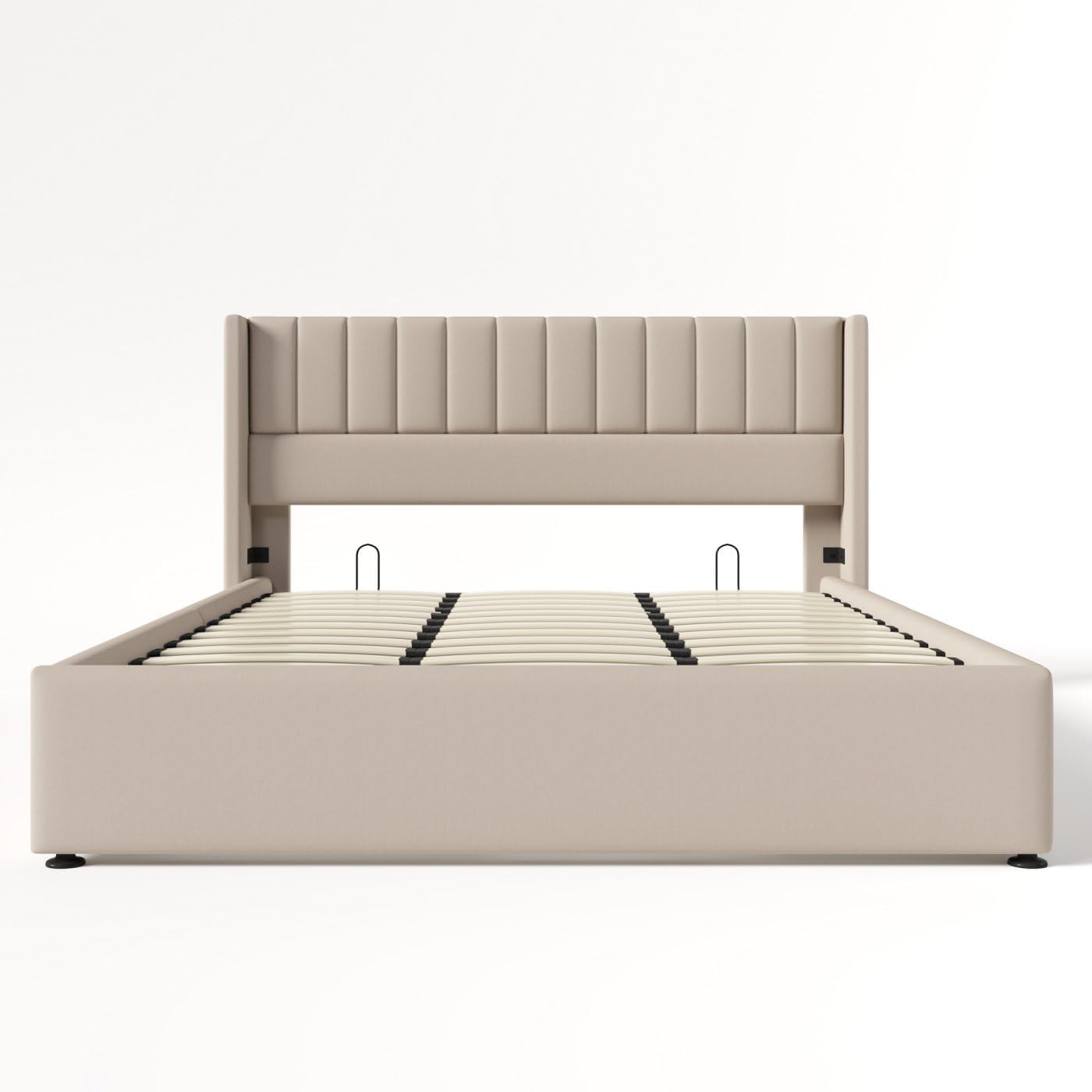 Sweiko Upholstered Linen Bed 180 x 200 cm Hydraulic with Vertical Stripe Design