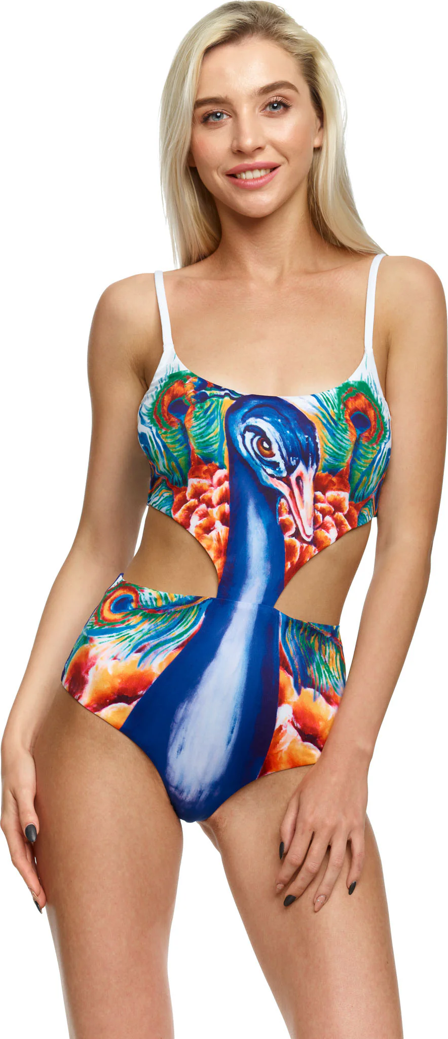 Monokini with arrow cut, 'Peacock' swimwear