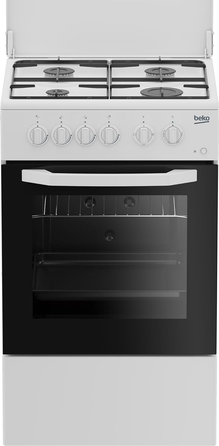 Beko - CSS42014FW - Kitchen 50X50, Static Electric Oven + Top with 4 Gas Burners and Grill Plates, Class A, Mechanical Control, White, Dimensions HxWxD: 85.0 x 50.0 x 50.0