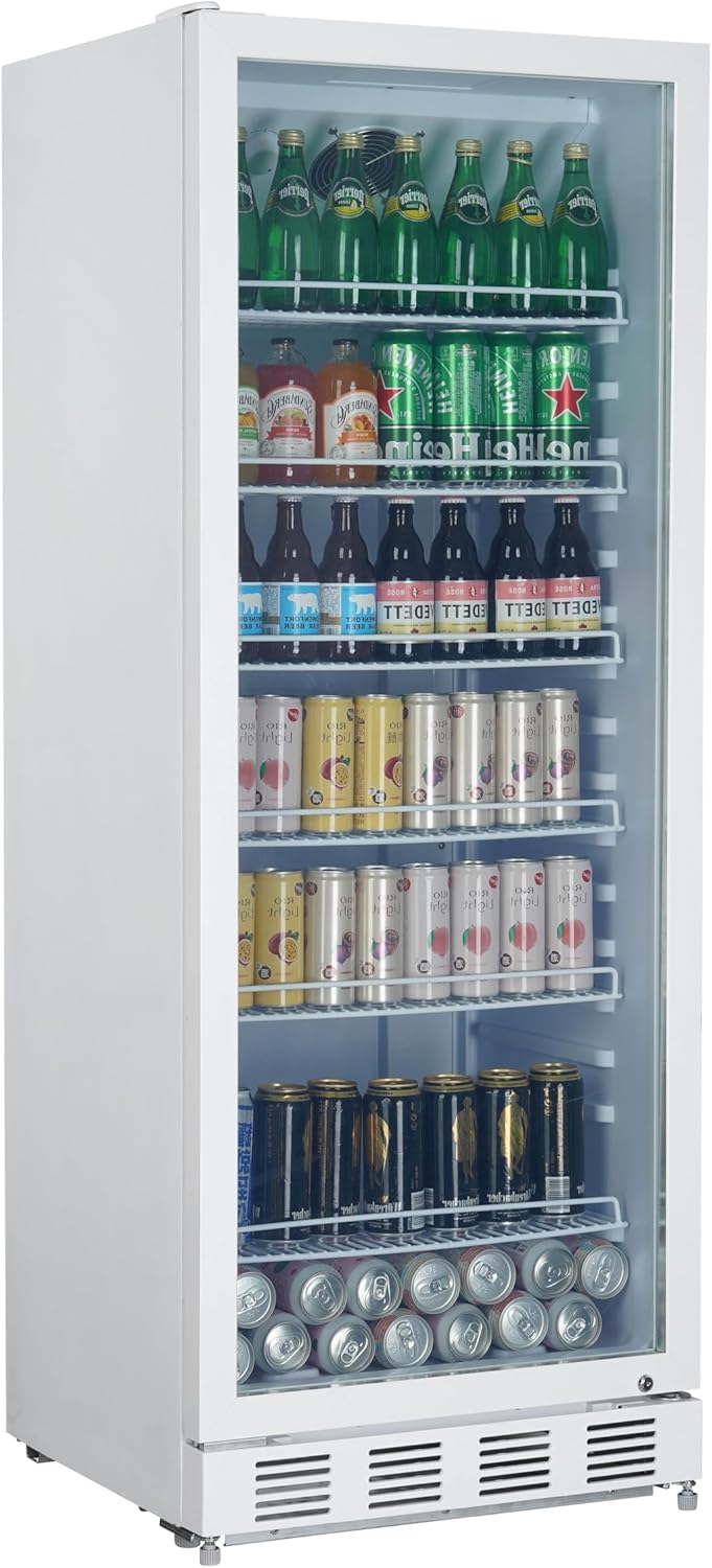 METRO Professional GSC4280 Beverage Refrigerator, Vertical Fridge with Glass Door, 59.4 x 54.5 x 159 cm, LED Lighting, 6 Adjustable Shelves, Lockable, 4-18 °C (280L, White)