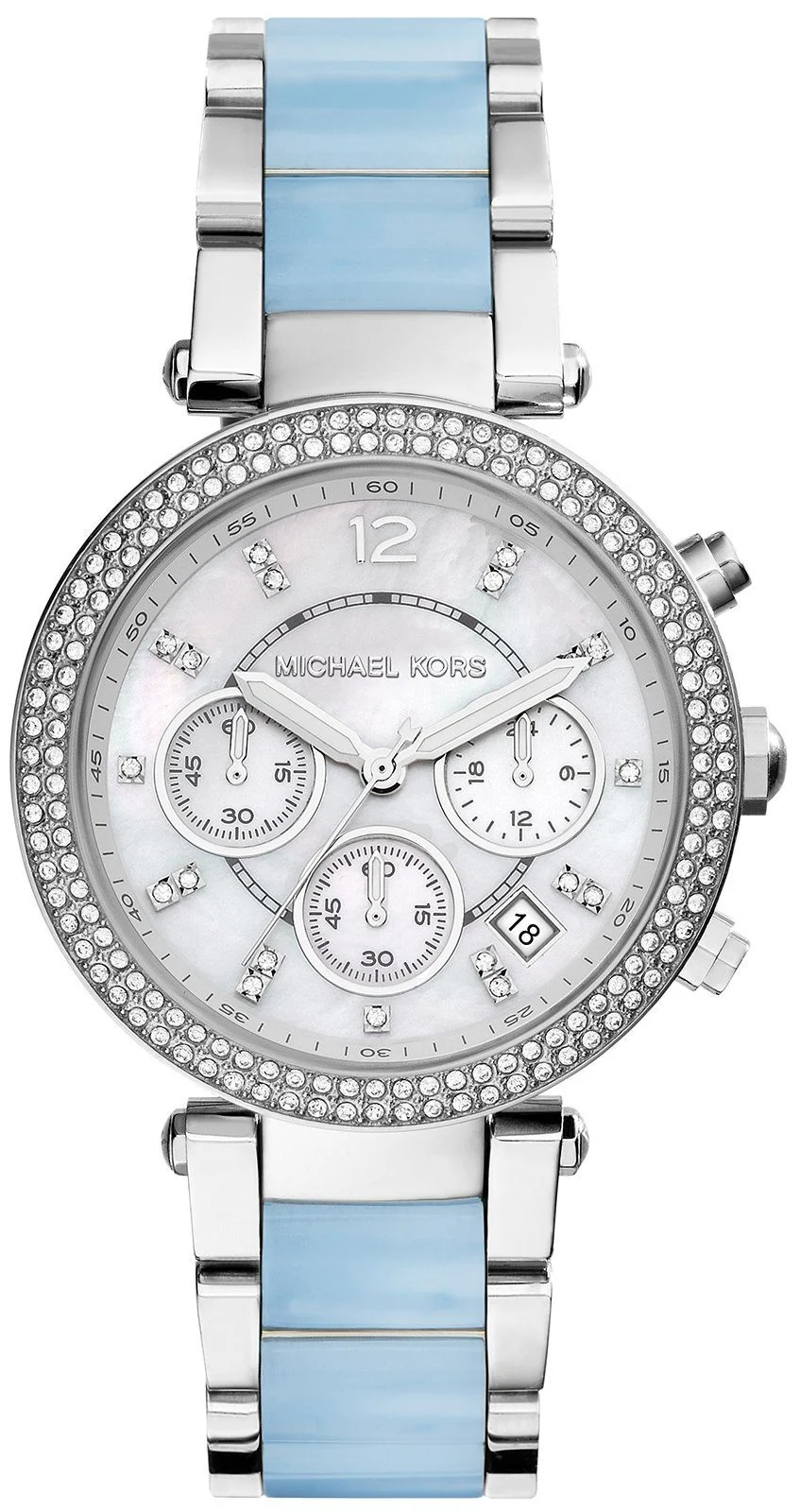 Michael Kors Parker White Dial Silver and Blue Acetate Women's Watch - MK6138