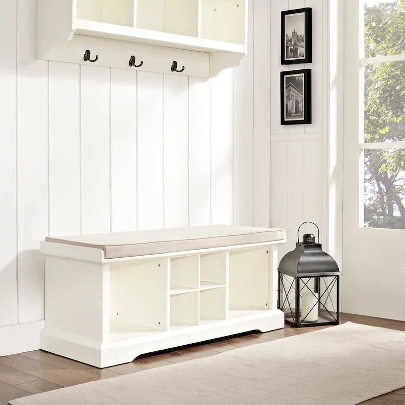 Crosley Brennan White Wooden Entryway Storage Bench