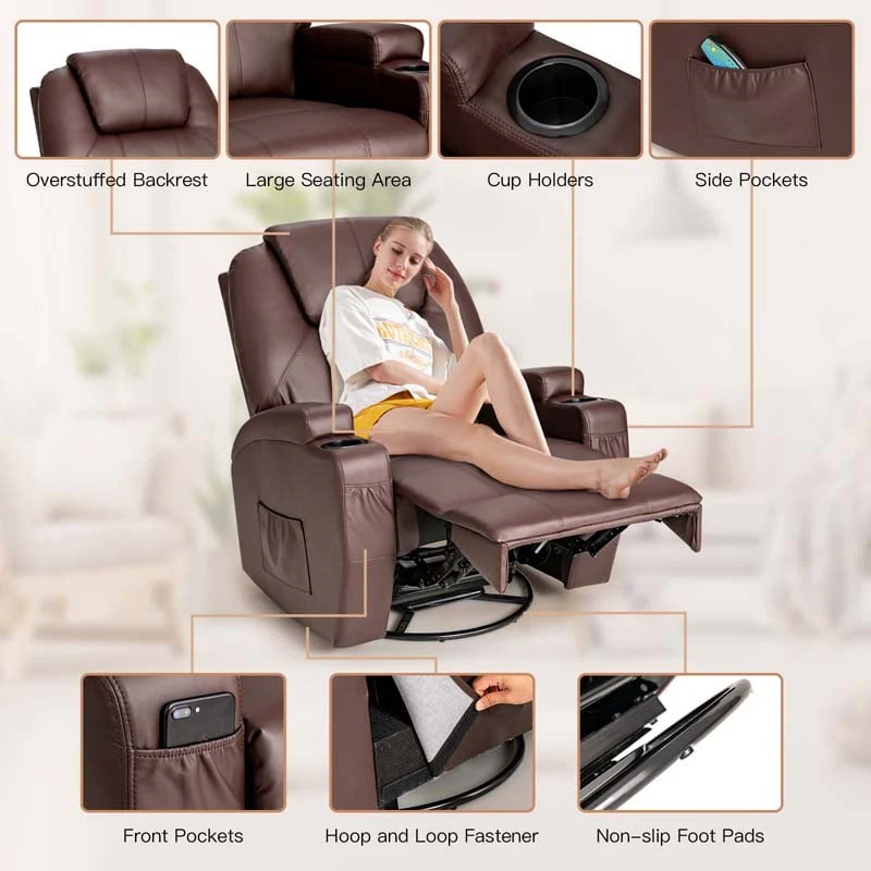 Eletriclife 360-Degree Swivel Massage Recliner Chair with Remote Control