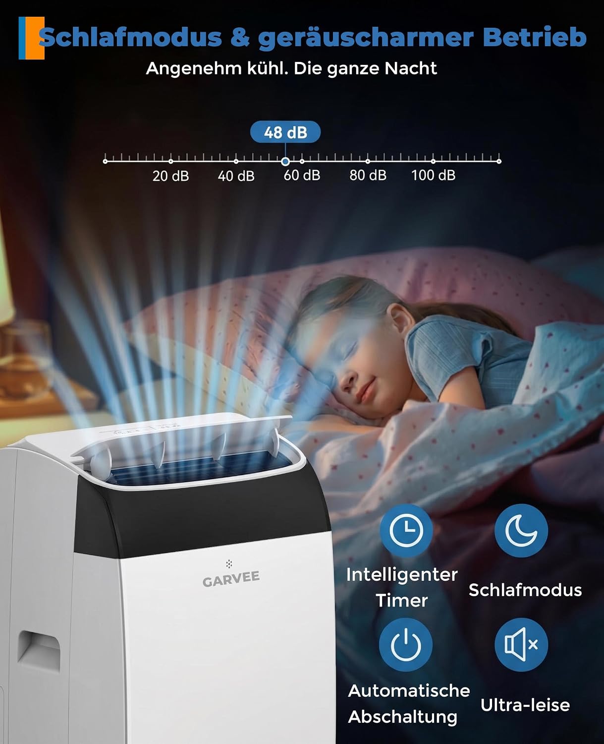 Garvee Mobile Klimaanlage 10000 BTU, 4-in-1 Klimagerät mit Kühlen & Entfeuchten & Ventilieren, Leiser Betrieb
