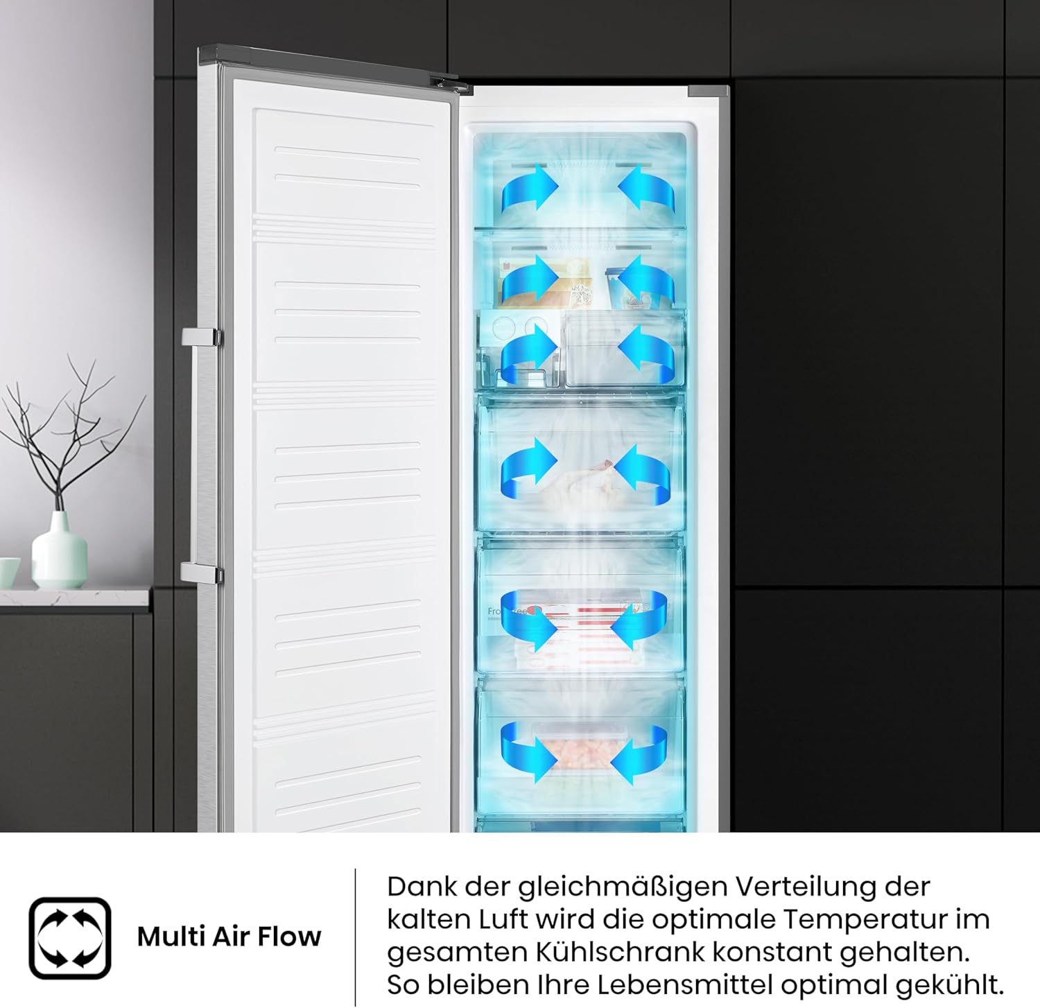 Hisense FV191N4AW2 Gefrierschrank/ TotalNoFrost/ SuperFreeze/ Türalarm/ Multiflow 360°/ BigBox/ 143,4 cm/ Gefrierteil 147 l/ 41 dB/ 205 kWh/Wei