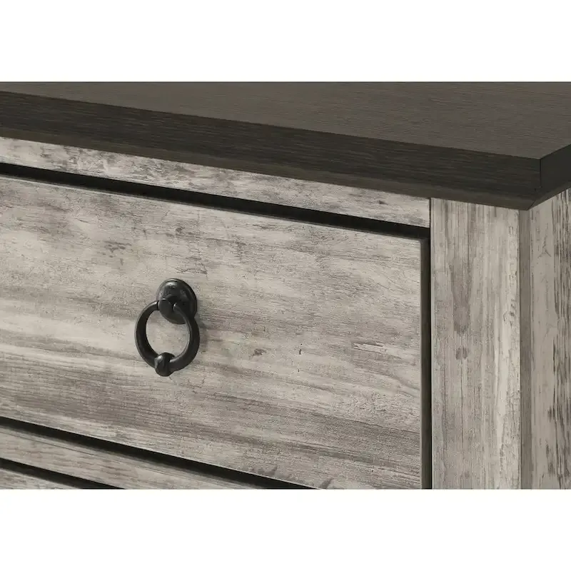 Aimon 5 Piece Gray Rustic Panel Bedroom Set