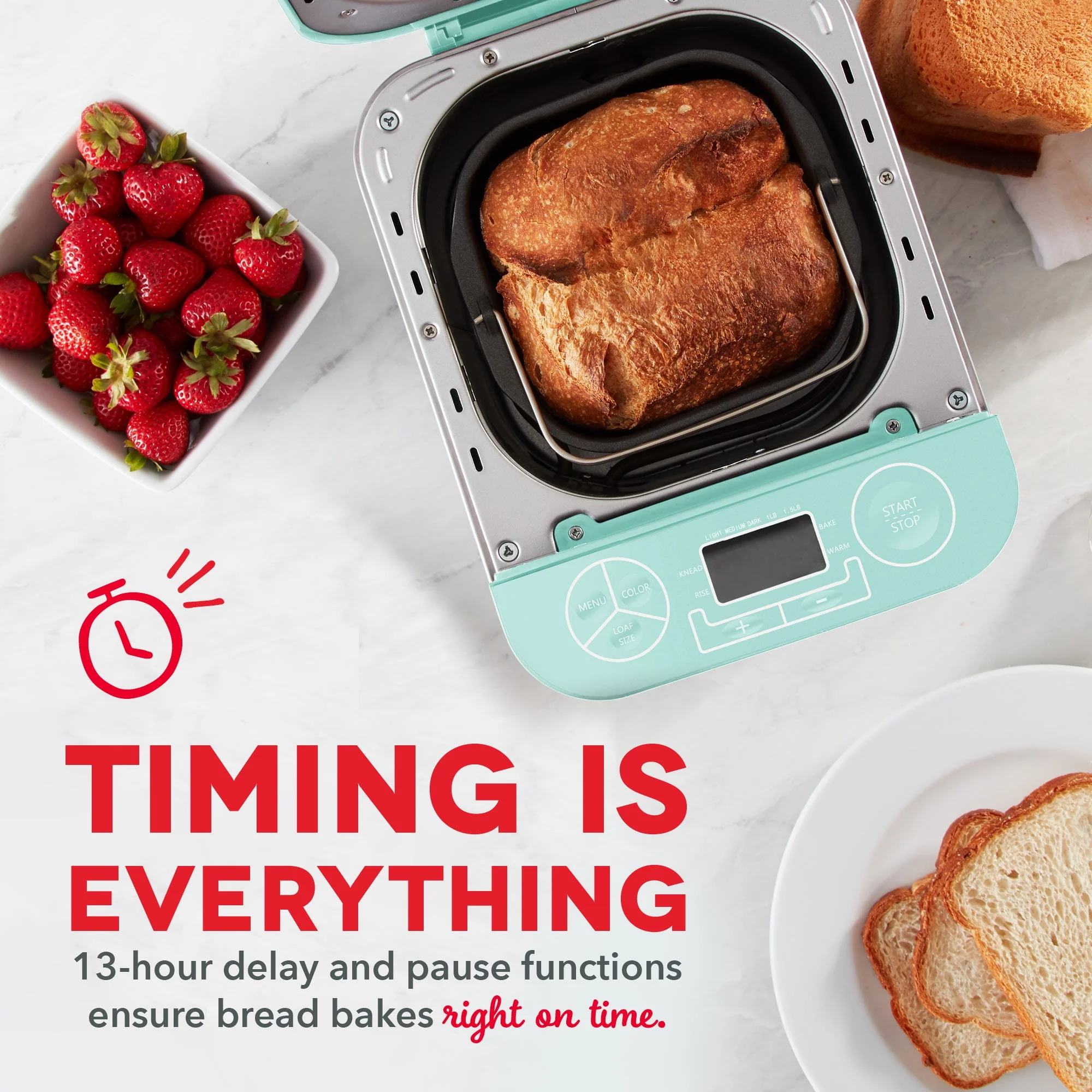 Dash Everyday Stainless Steel Bread Maker up to 1.5lb Loaf, Programmable, 12 Settings + Gluten Free & Automatic Filling Dispenser