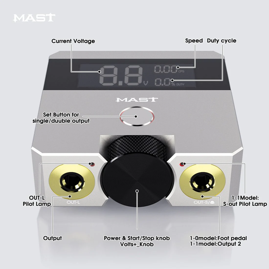 Fuente de Alimentación Mast Skate de Modo Dual con Función de Arranque para Tatuadores