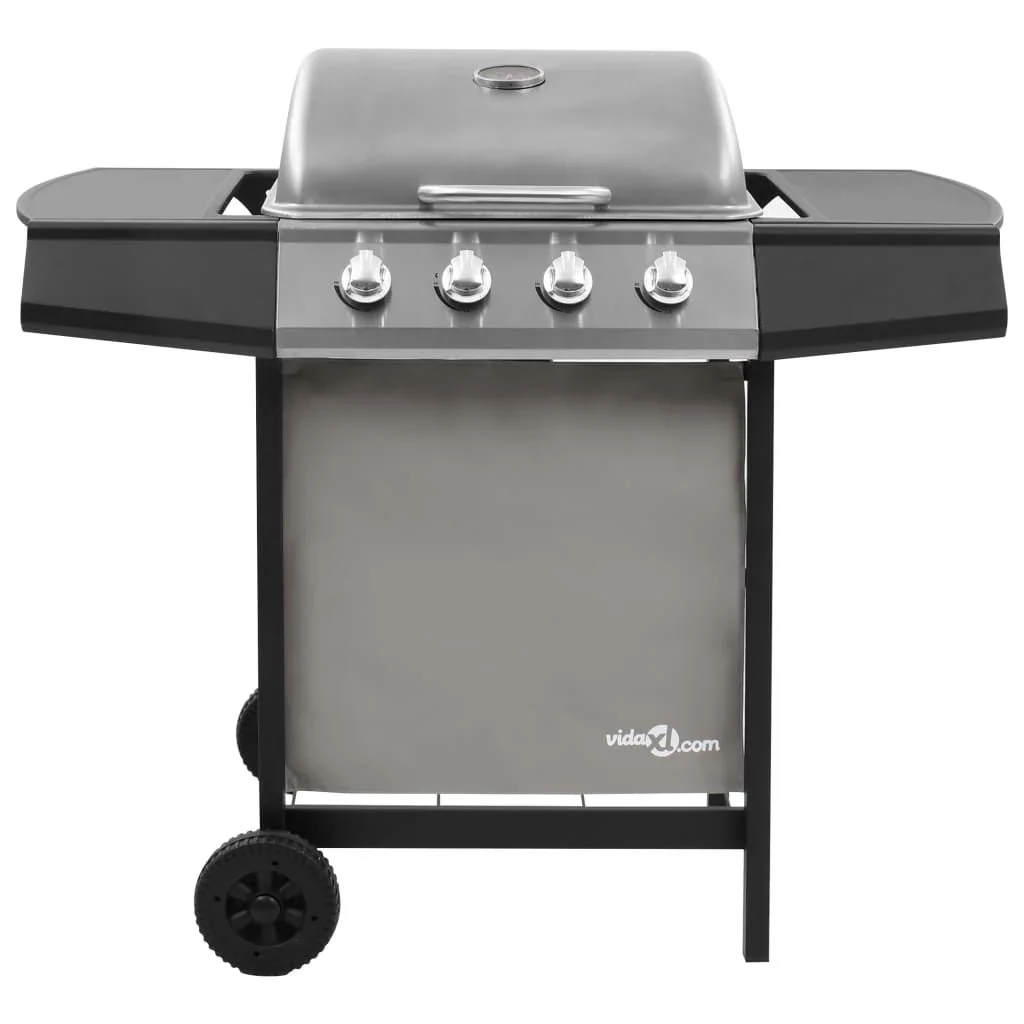 Barbacoa De Gas Con 4 Fogones Negro Y Plateado Vidaxl