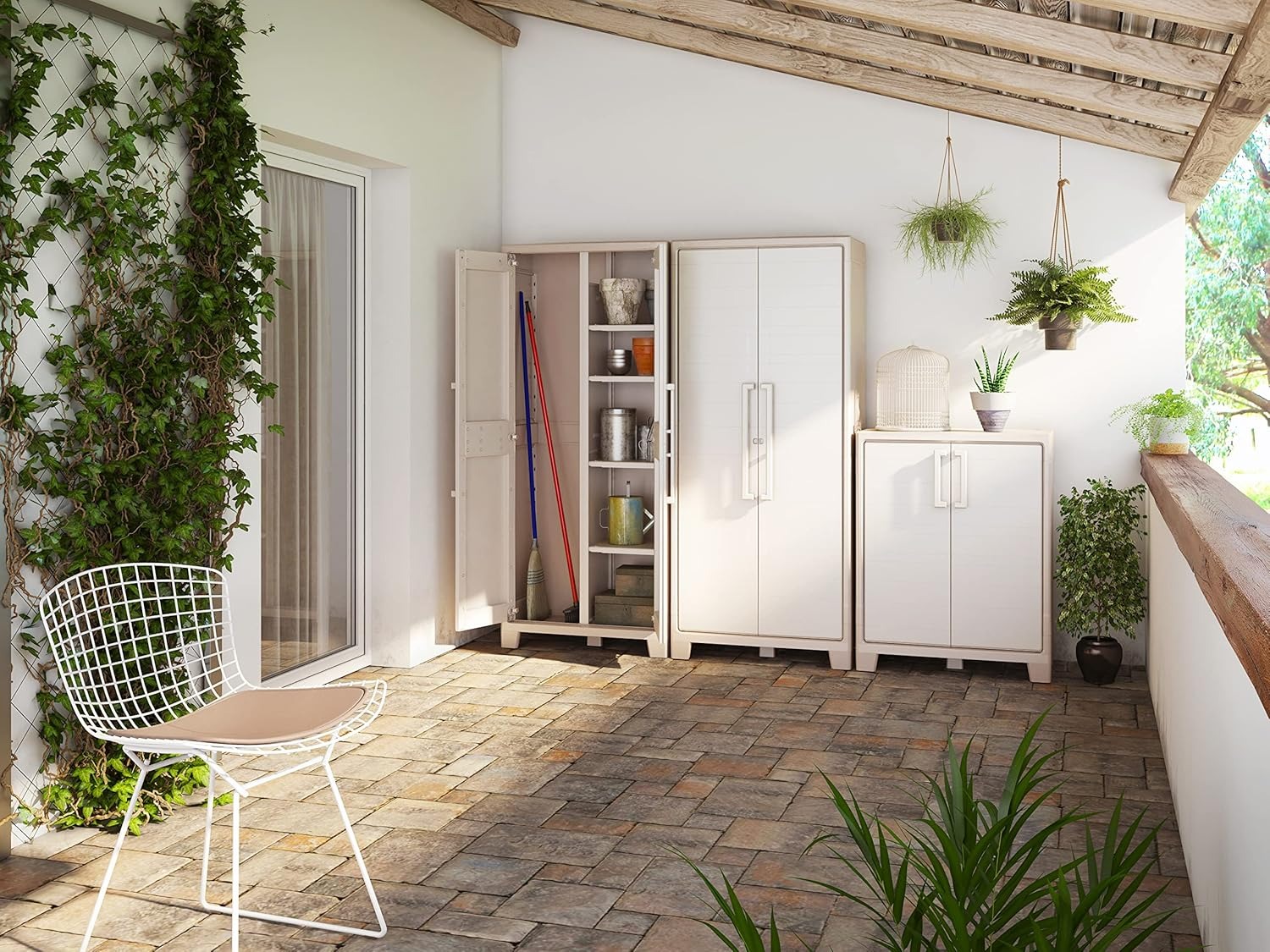 Keter Armadio Portascope Gulliver, 8 Ripiani Pieghevoli, da Esterno, Ideale per Balcone e Giardino, Sabbia/Beige, 80x44x182 H Cm