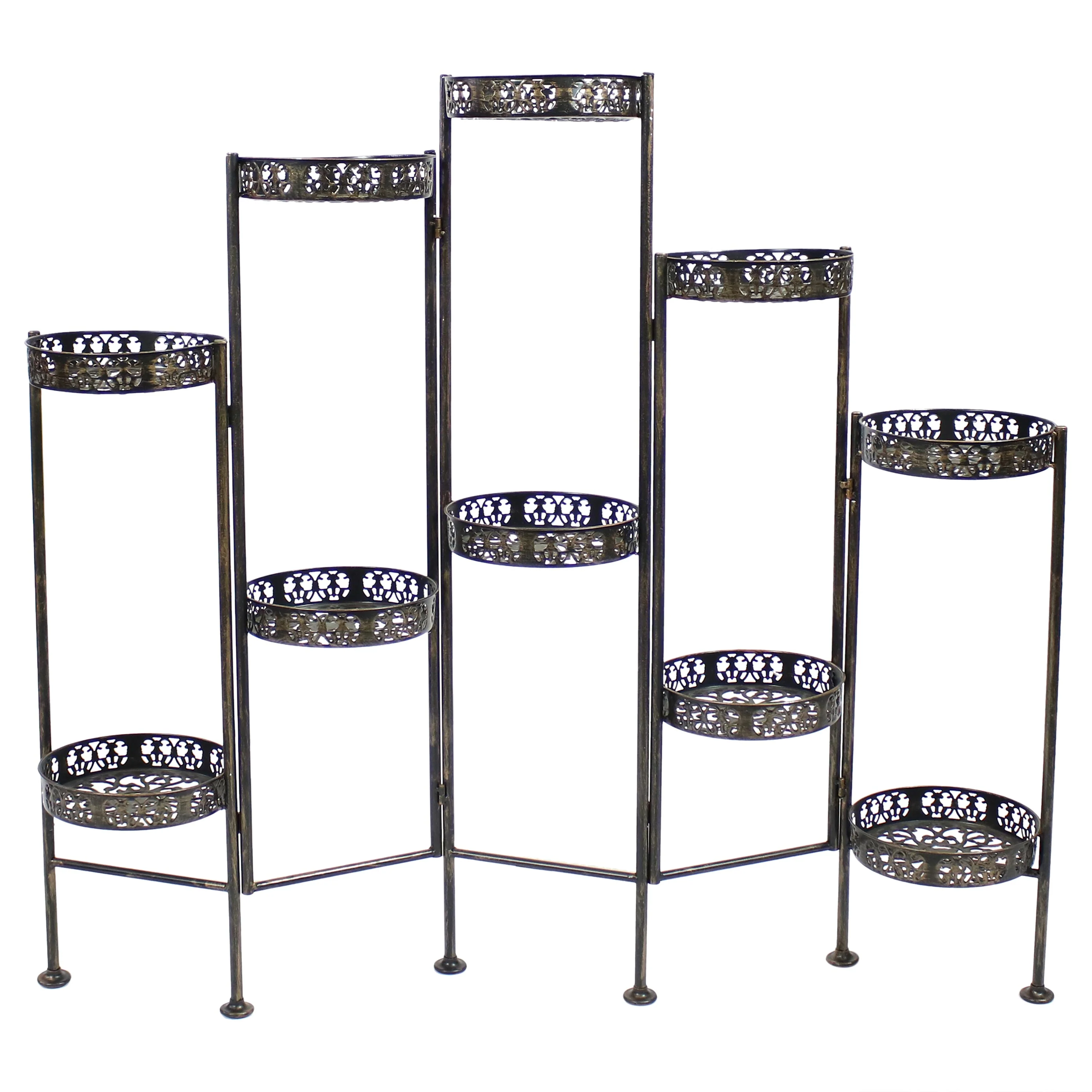 2025 Soporte Plegable para Plantas Sunnydaze de Acero en Bronce con 10 Niveles para Interior y Exterior - Altura 117 cm