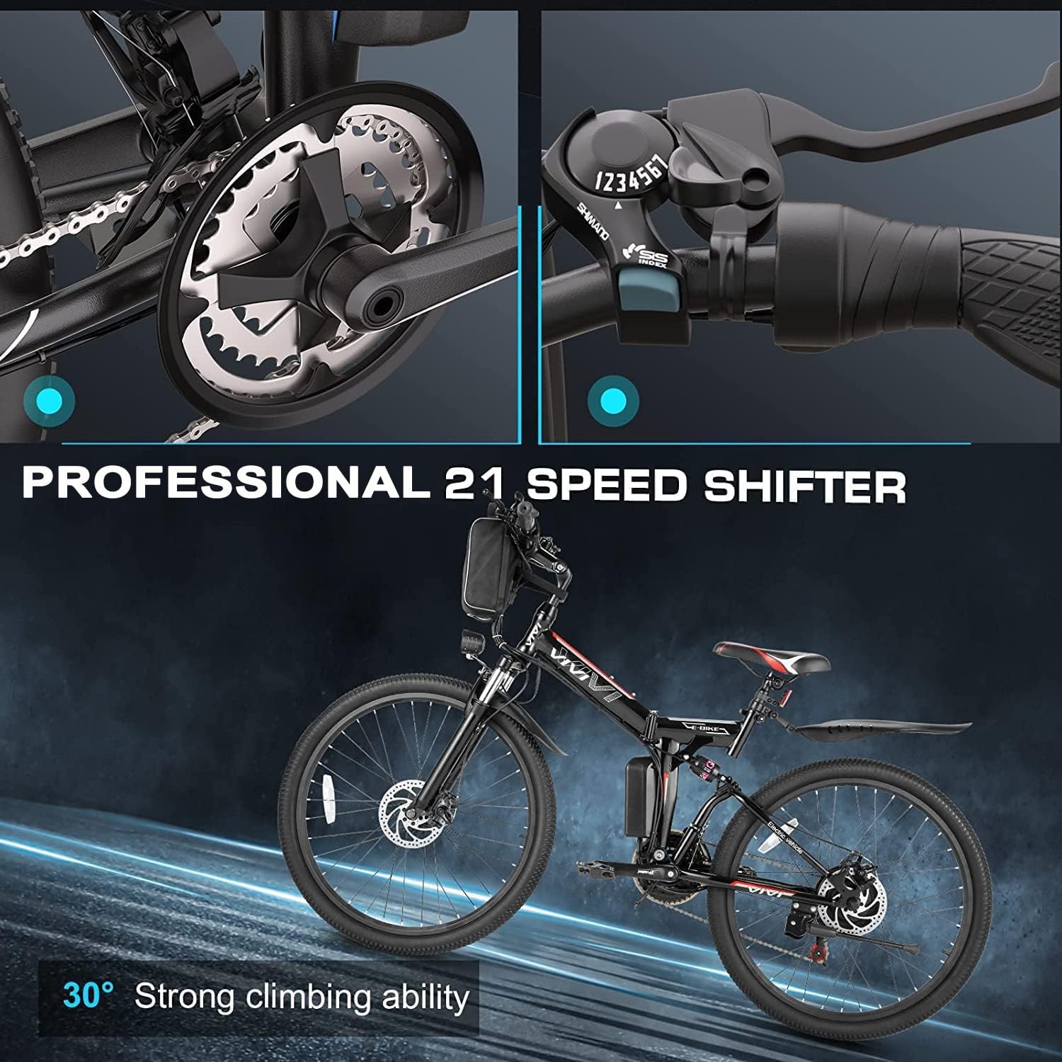 Vivi Electric Bike for Adults 750W Peak Folding Electric Mountain Bike 26'' Commuter Ebike 22MPH Adult Electric Bicycles with Removable Battery, LCD Display, Dual Shock Absorber, UL 2849 Certified