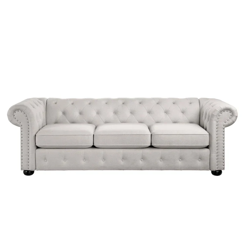 Corvus Aleksis Tufted Chesterfield 3-Seat Sofa with Elegant Rolled Arms