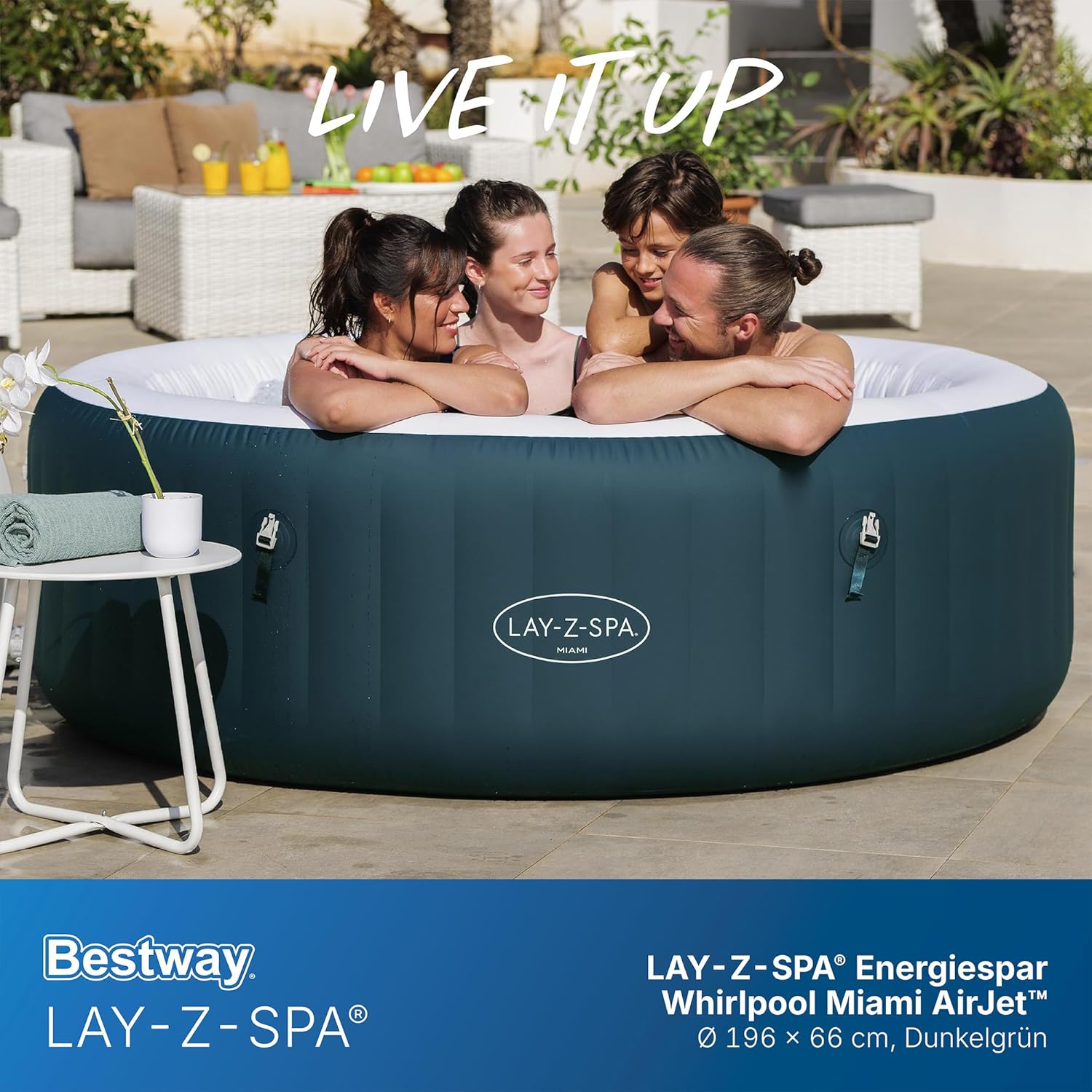 Bestway® Lay-Z-SPA® Energiespar-Whirlpool Miami AirJet™ für 6 Personen Ø 196 x 66 cm, Dunkelgrün
