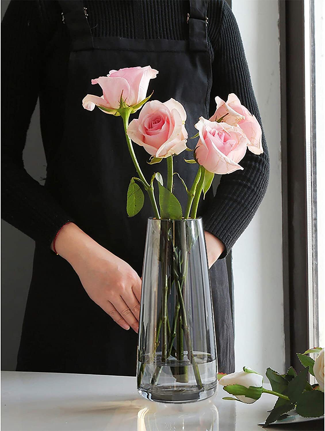 Ins Modern Crystal Grey Glass Vase for Home & Office Decor