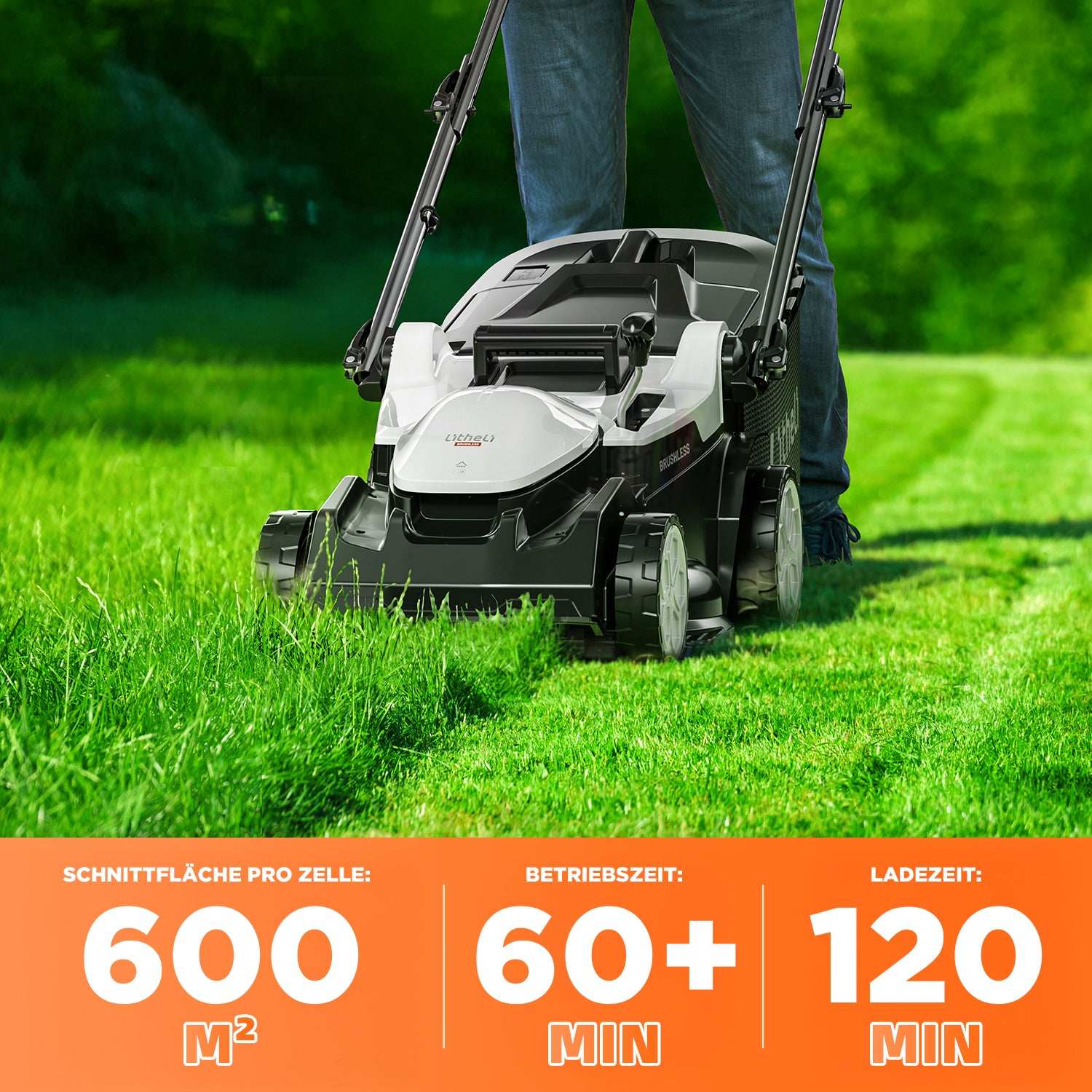 2025 Cortacésped eléctrico inalámbrico U20 2 × 20V 37 cm brushless | Incluye 2 × 4,0 Ah y 2 × 4,0 Ah-SE baterías | Corte fácil hasta 600 m²