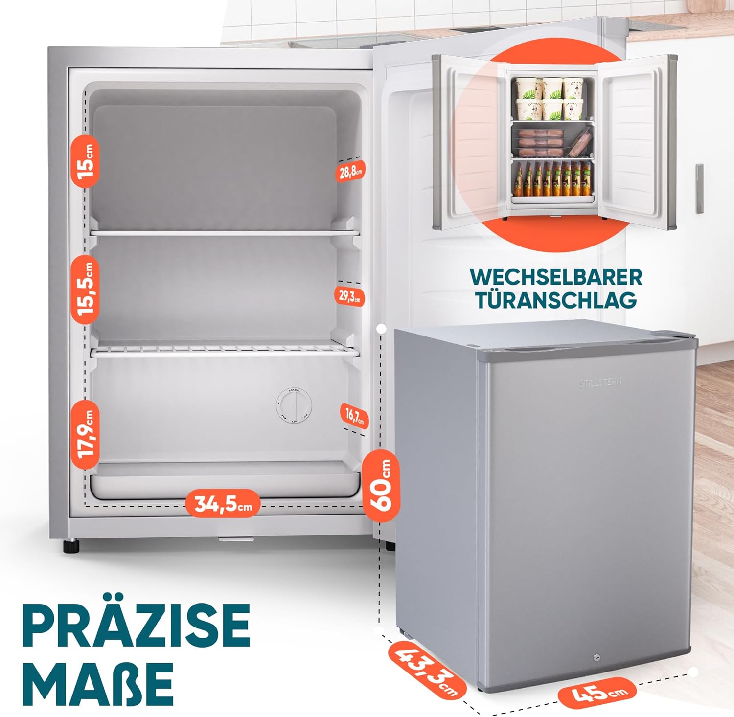 Stillstern Mini Gefrierschrank (42L) -18°C, Eiswürfelschale, Schloss, Türanschlag wechselbar, 4-Sterne Tiefkühlschrank für Camping/Büro Gefriertruhe Klein Gefrierschrank Klein Tiefkühltruhe