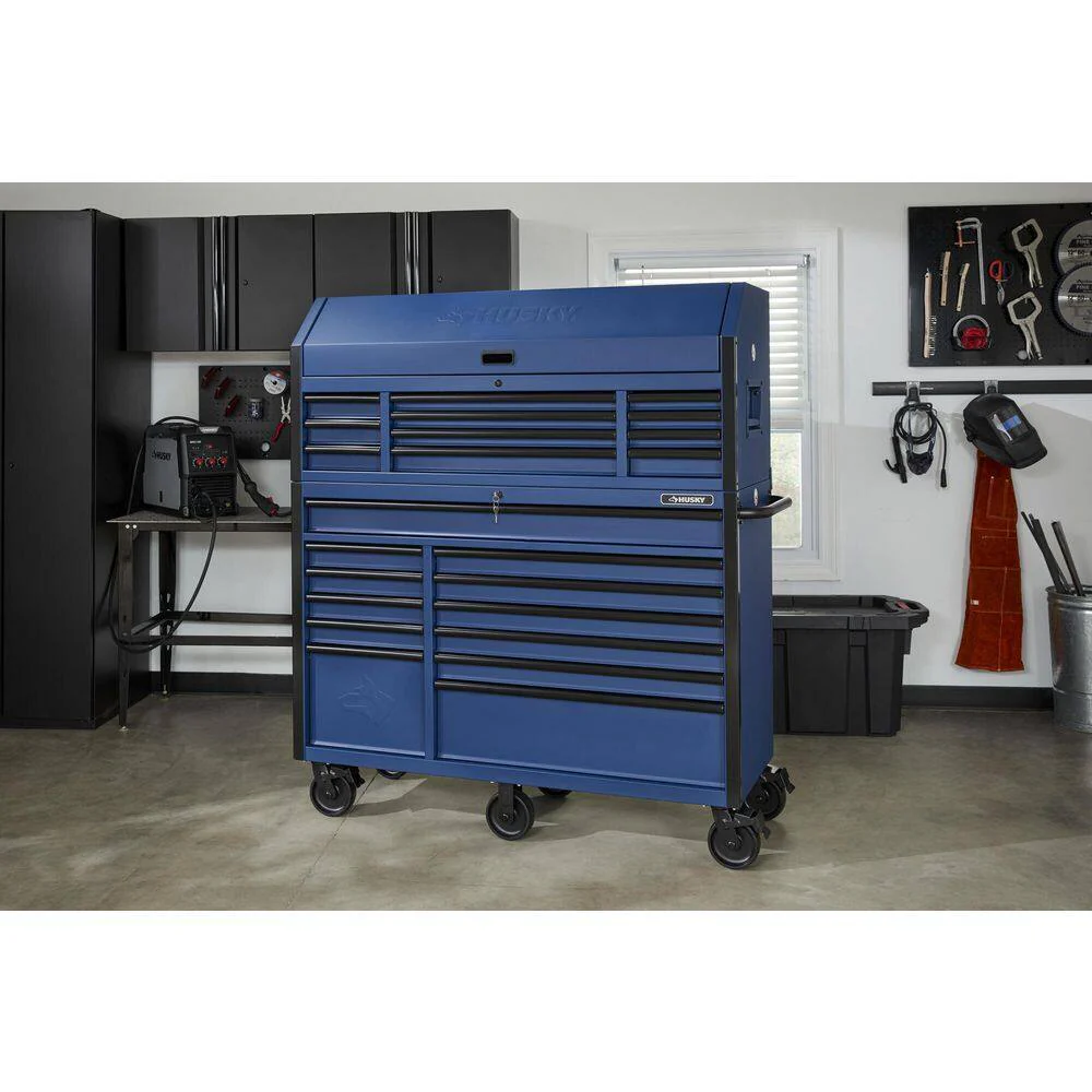 2025 Husky Caja de Herramientas Combinada con Ruedas de 23 Cajones – 56 plg (An) x 22 plg (Pr) en Azul Mate
