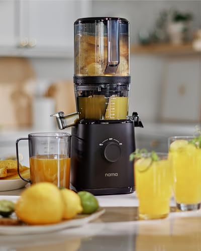 Nama J2 Cold Press Juicer – Self Feeding for Hands Free Operation with Wide Mouth Hopper for Whole Recipe Loading, Zero Waste Masticating Juicer For More Juice, Less Pulp – Easy Cleanup & Assembly: Home & Kitchen