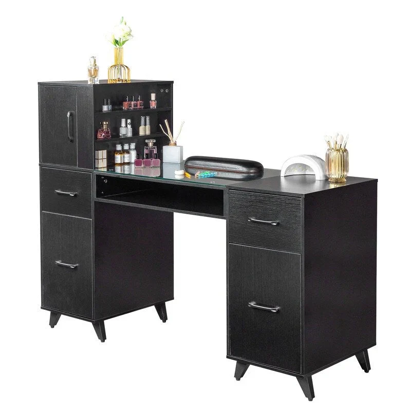 Embossed Particle Board Tempered Glass 55 W Manicure Table