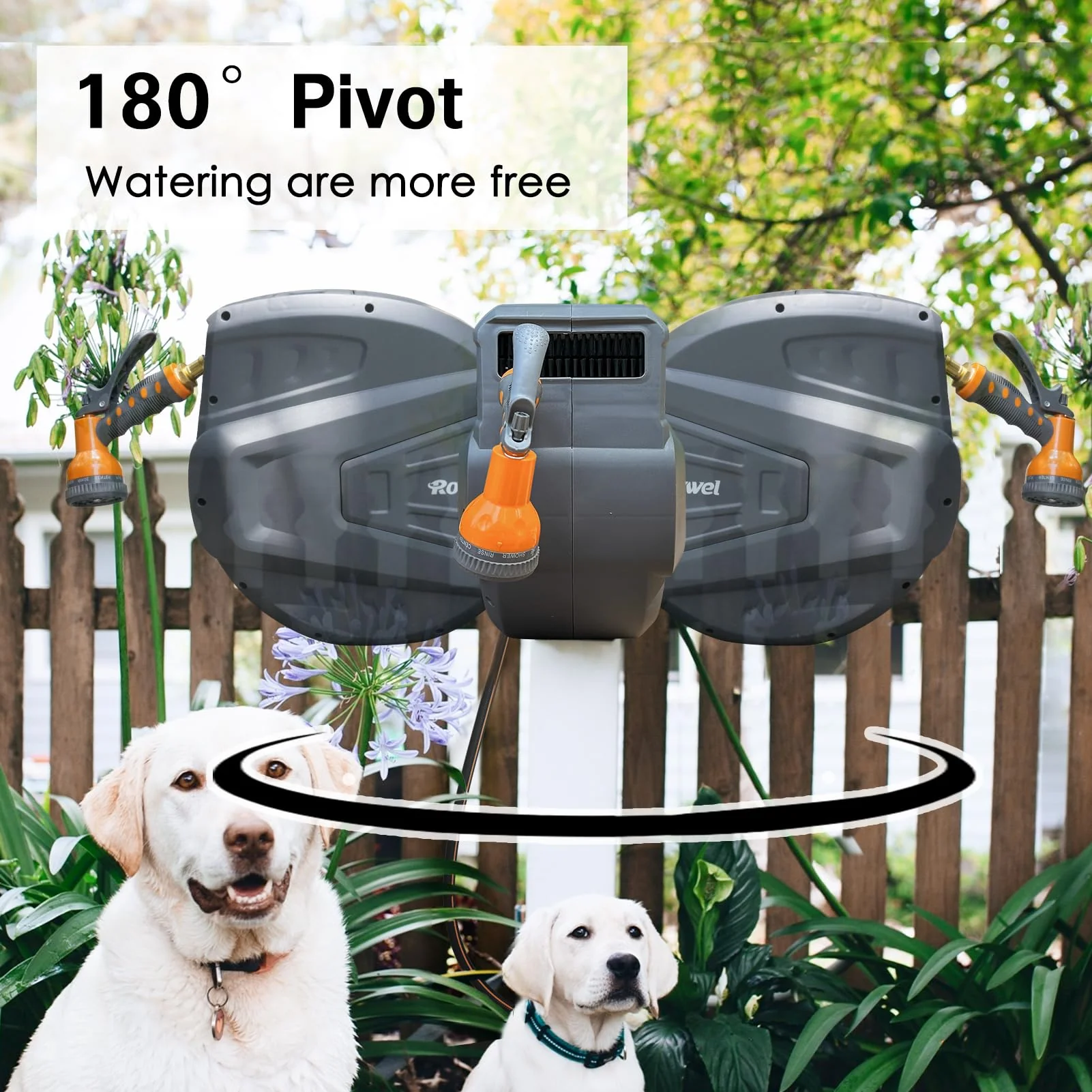 Roywel Garden Hose Reel with Retractable Hose 65ft x 1/2