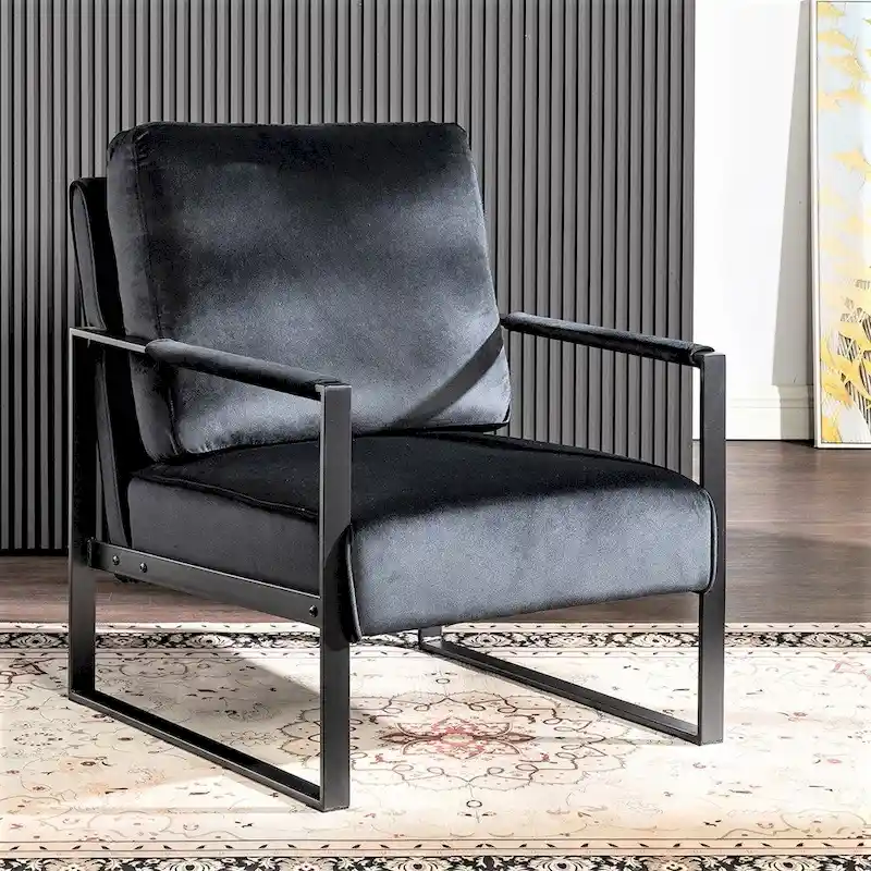 Hosam 25.4 Velvet Upholstered Chair with Metal Arms